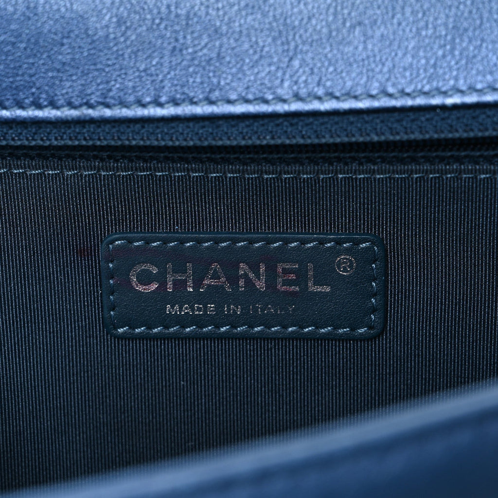 Perforated Lambskin Quilted New Medium Boy Flap Blue