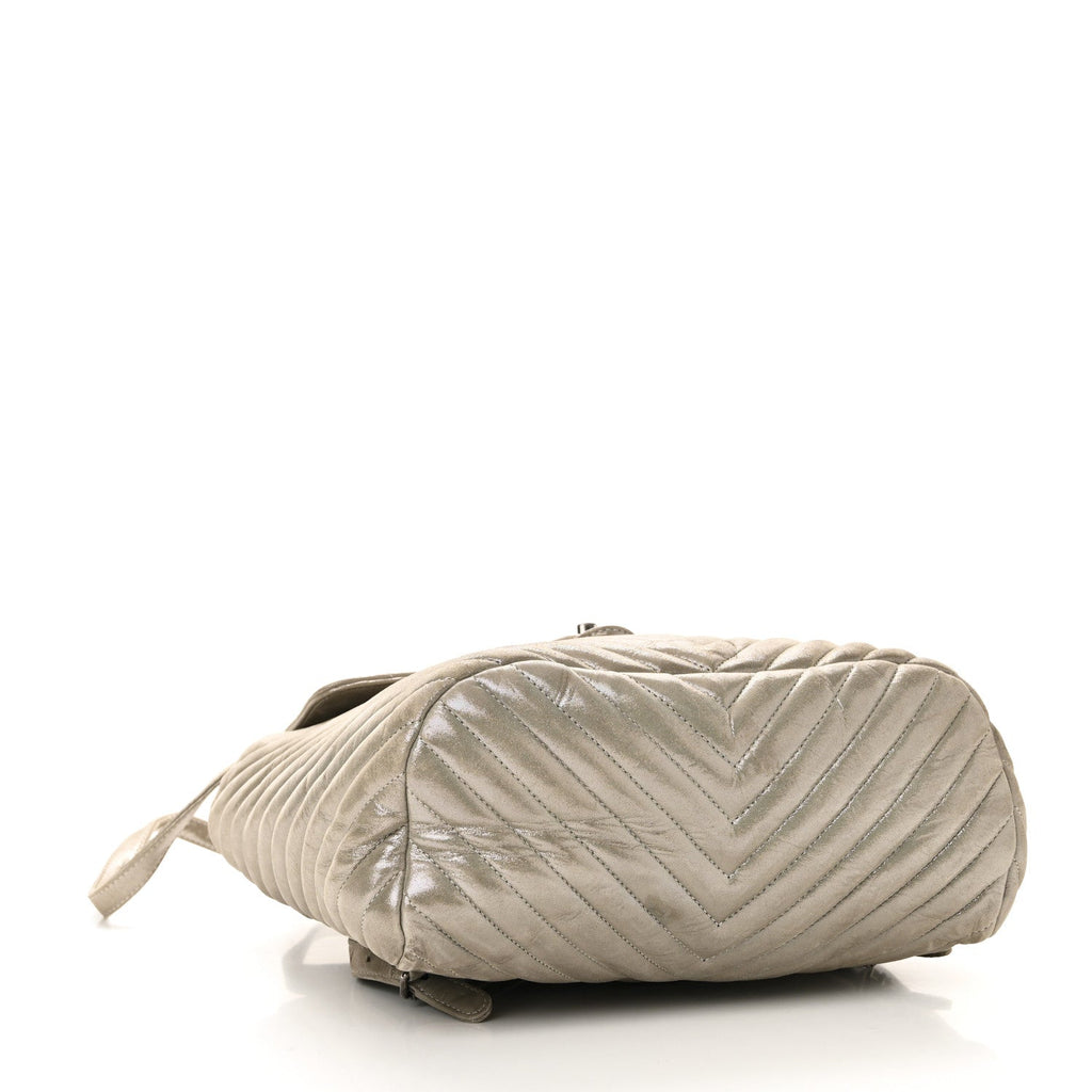 Iridescent Calfskin Chevron Quilted Large Urban Spirit Backpack Silver