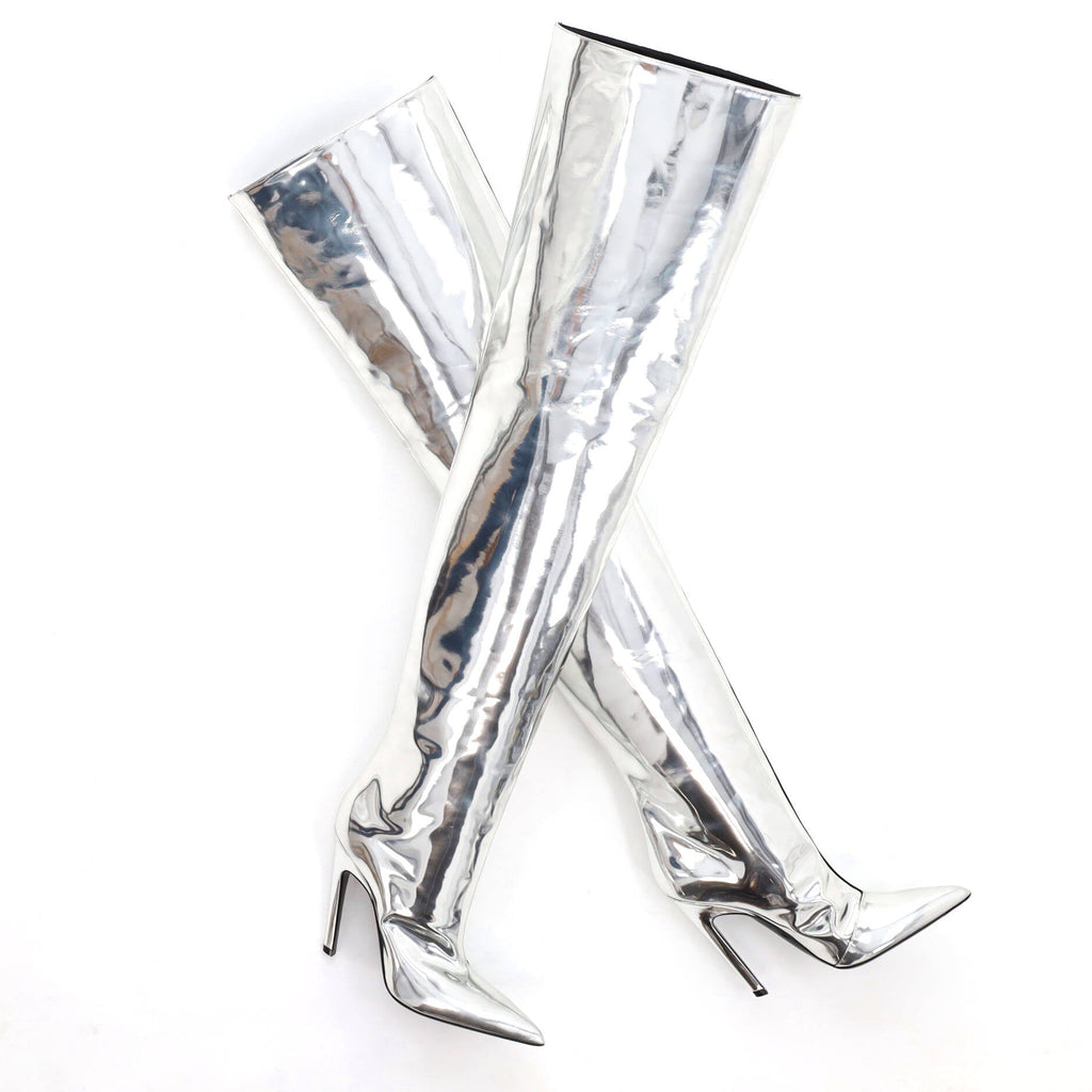 All The Time Over the Knee Boots Metallic Leather