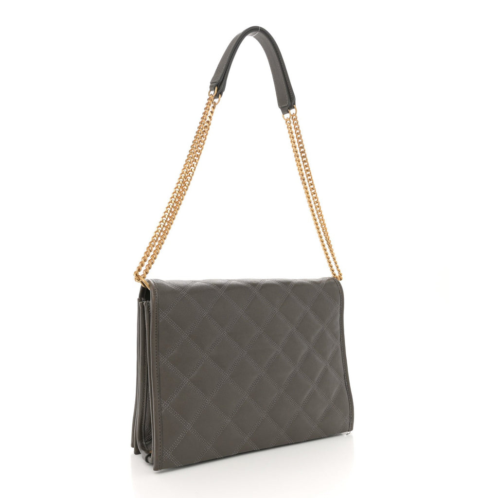 Lambskin Quilted Mini Becky Chain Bag Grey Kaki