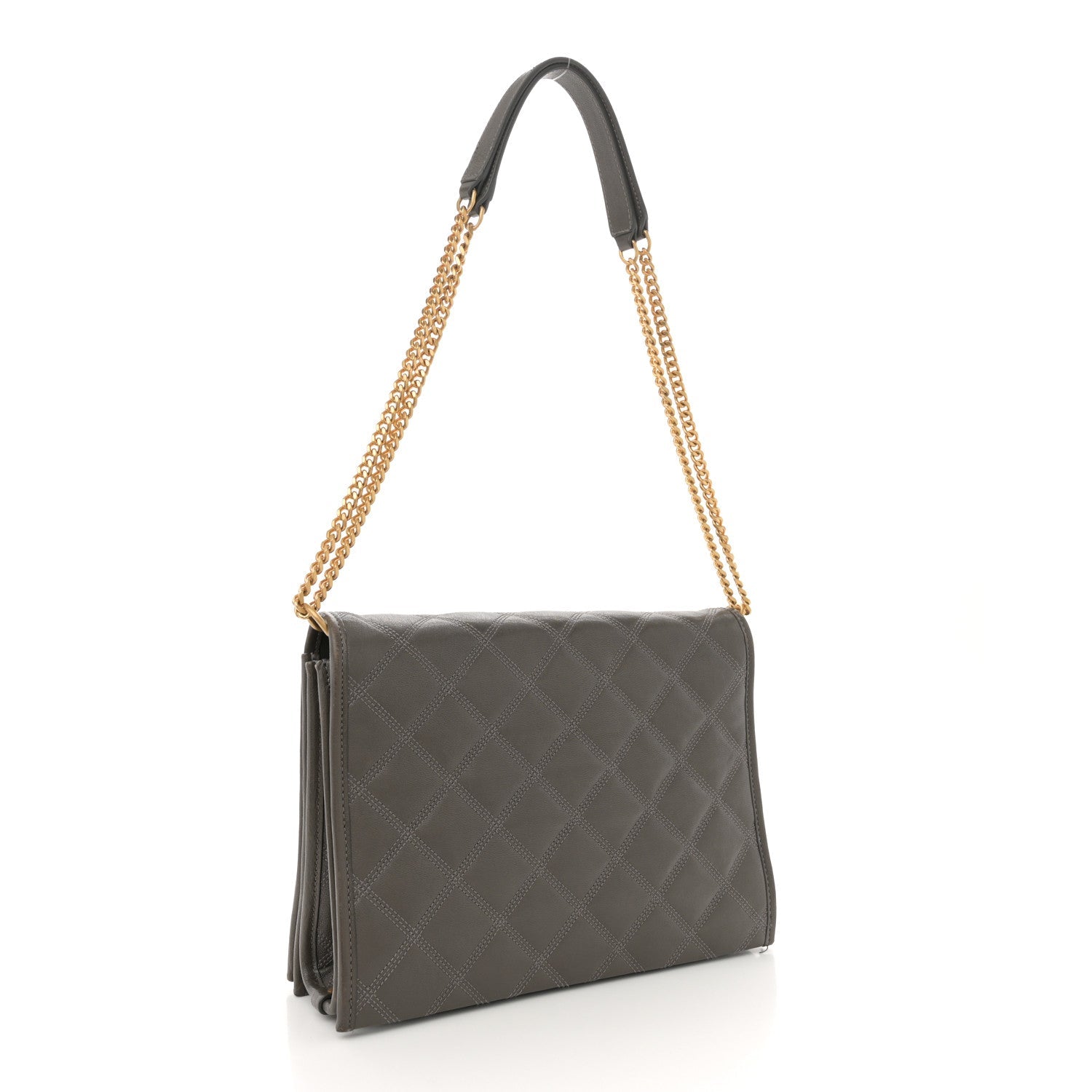 Lambskin Quilted Mini Becky Chain Bag Grey Kaki