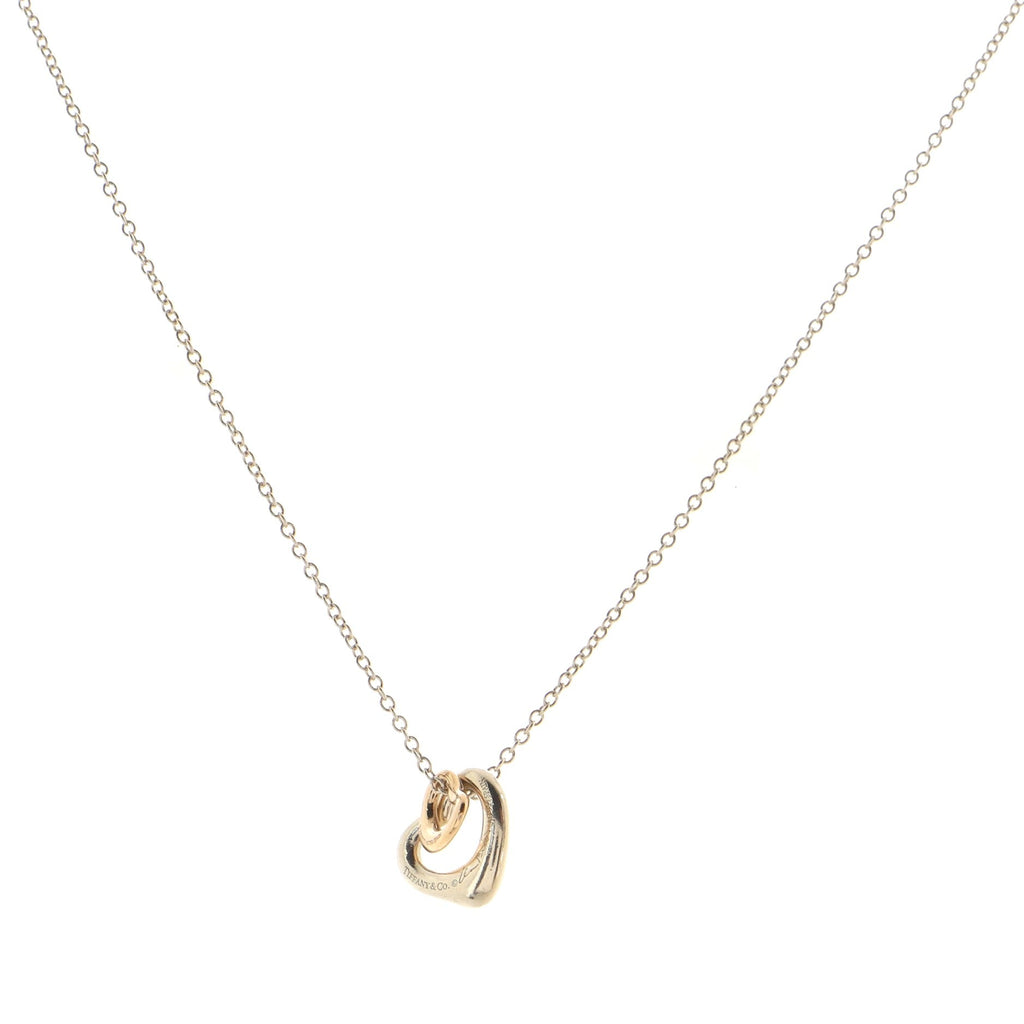 Elsa Peretti Double Open Heart Pendant Necklace Sterling Silver and 18K Rose Gold