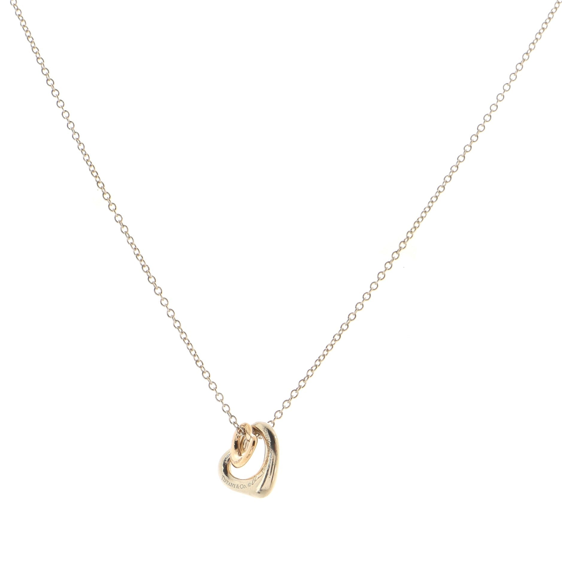 Elsa Peretti Double Open Heart Pendant Necklace Sterling Silver and 18K Rose Gold