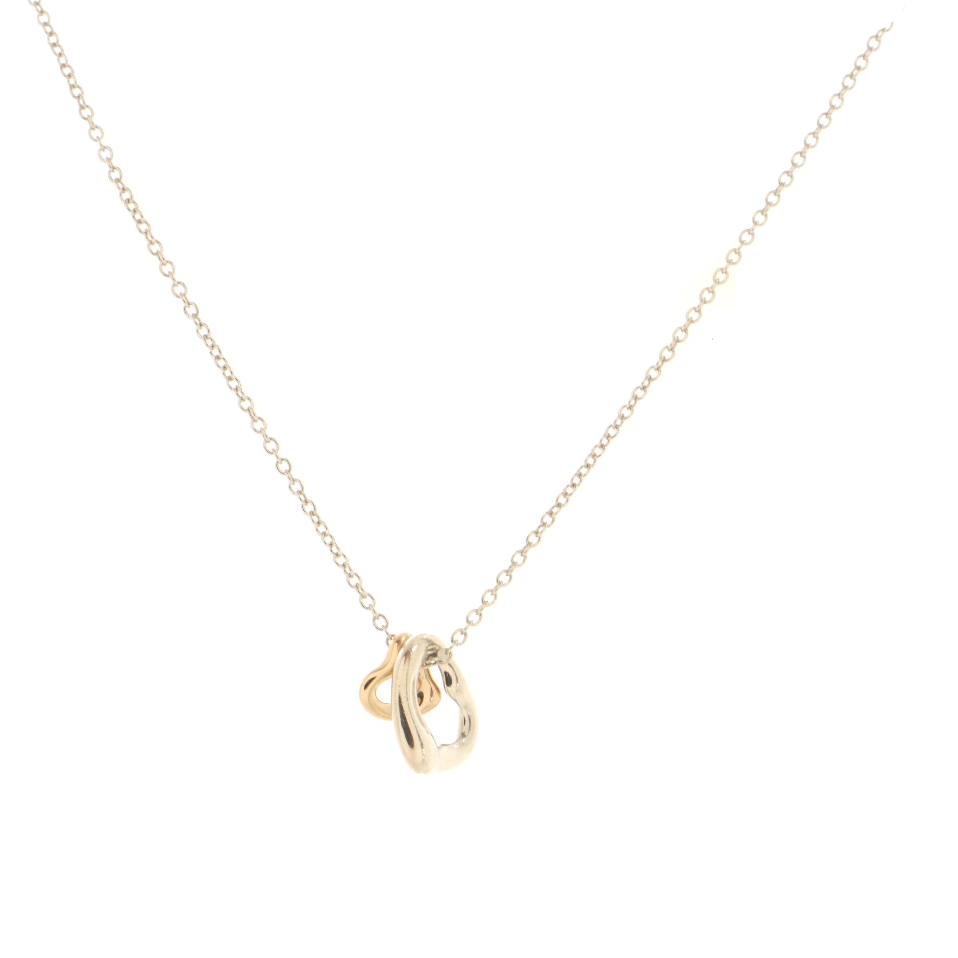Elsa Peretti Double Open Heart Pendant Necklace Sterling Silver and 18K Rose Gold