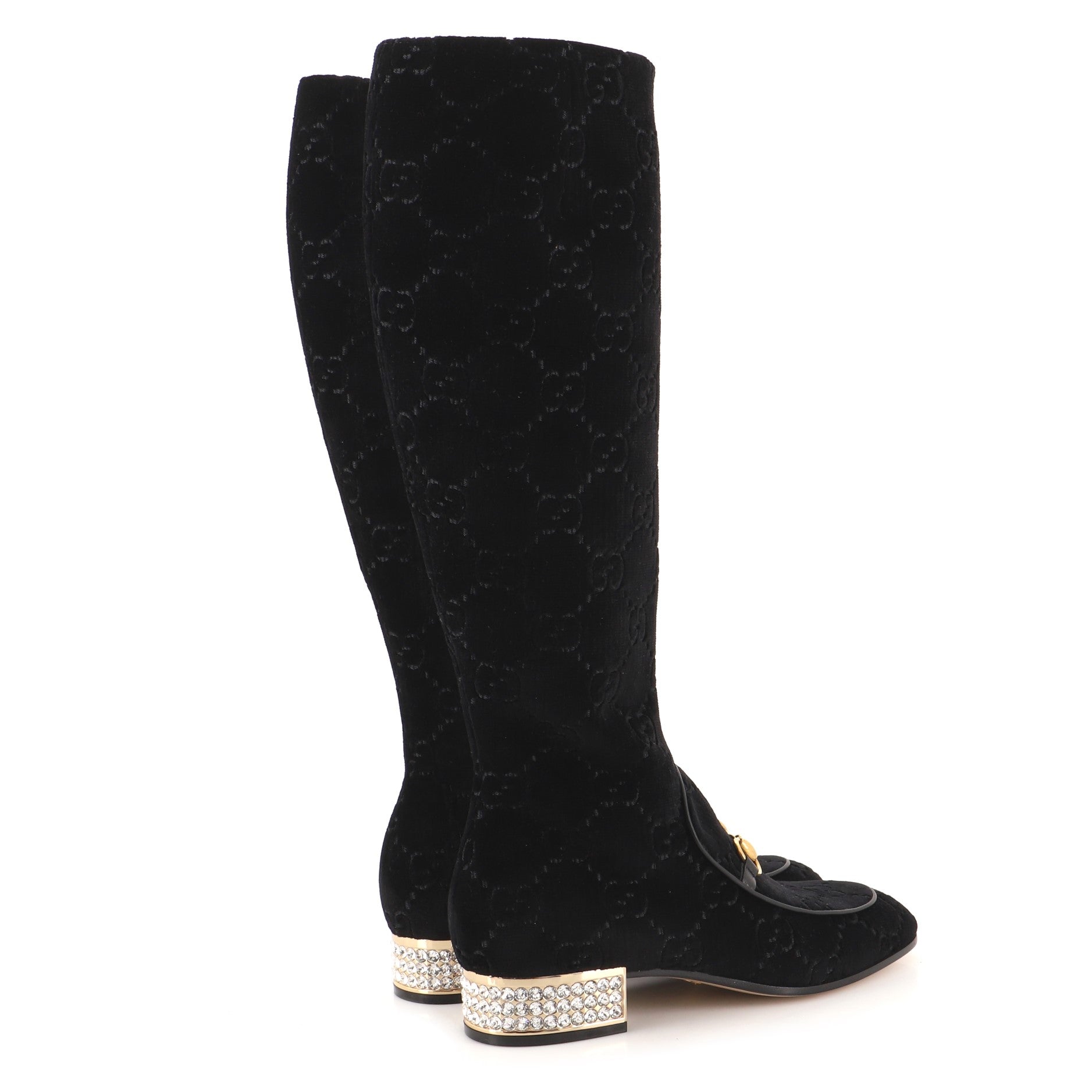 Women's Horsebit Knee High Embellished Heel Boots GG Velvet