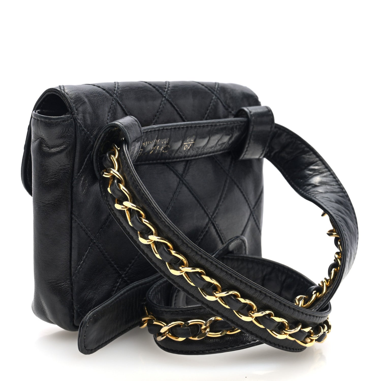 Calfskin Quilted Flap Waist Belt Bag Black