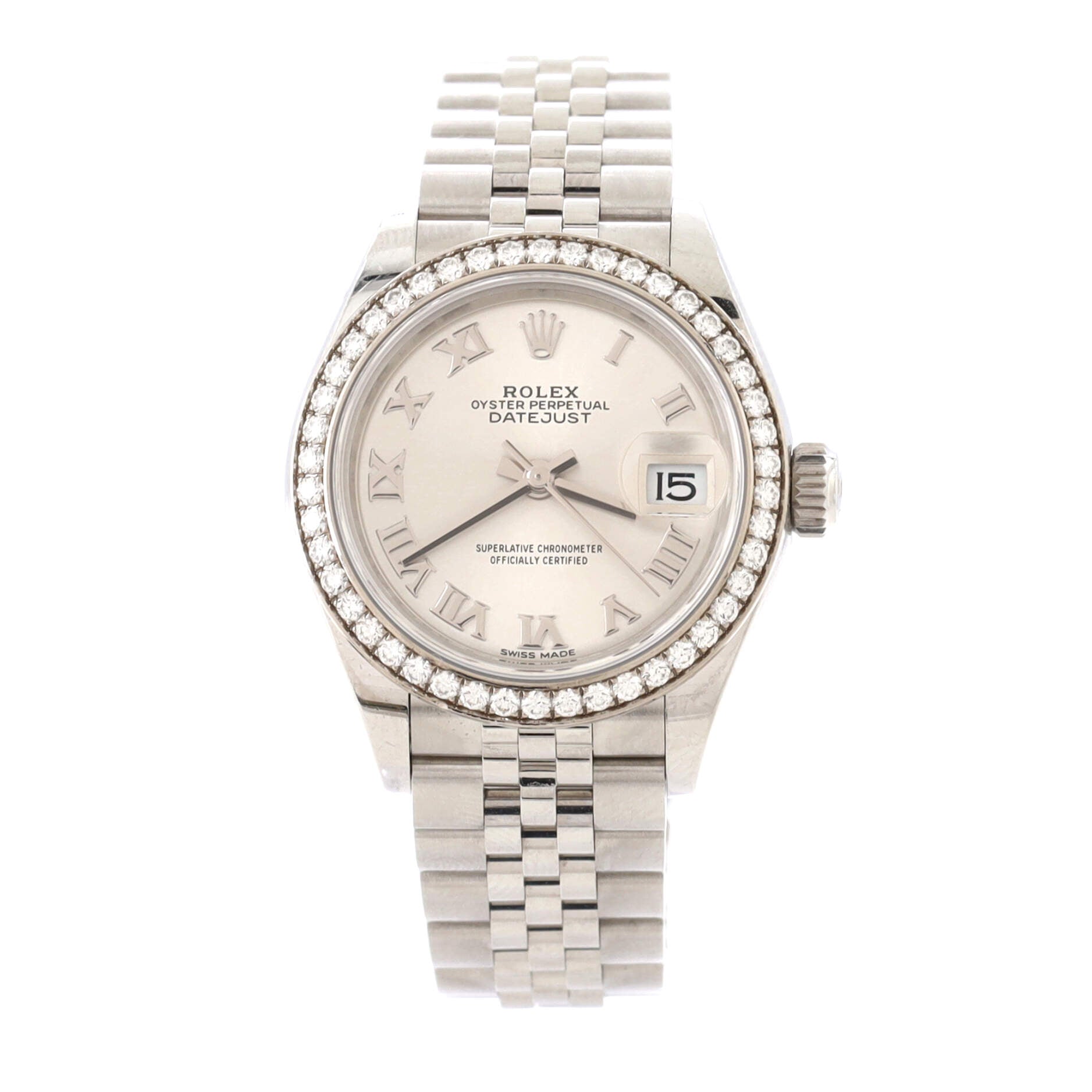 Oyster Perpetual Datejust Automatic Watch Stainless Steel and White Gold with Diamond Bezel 28
