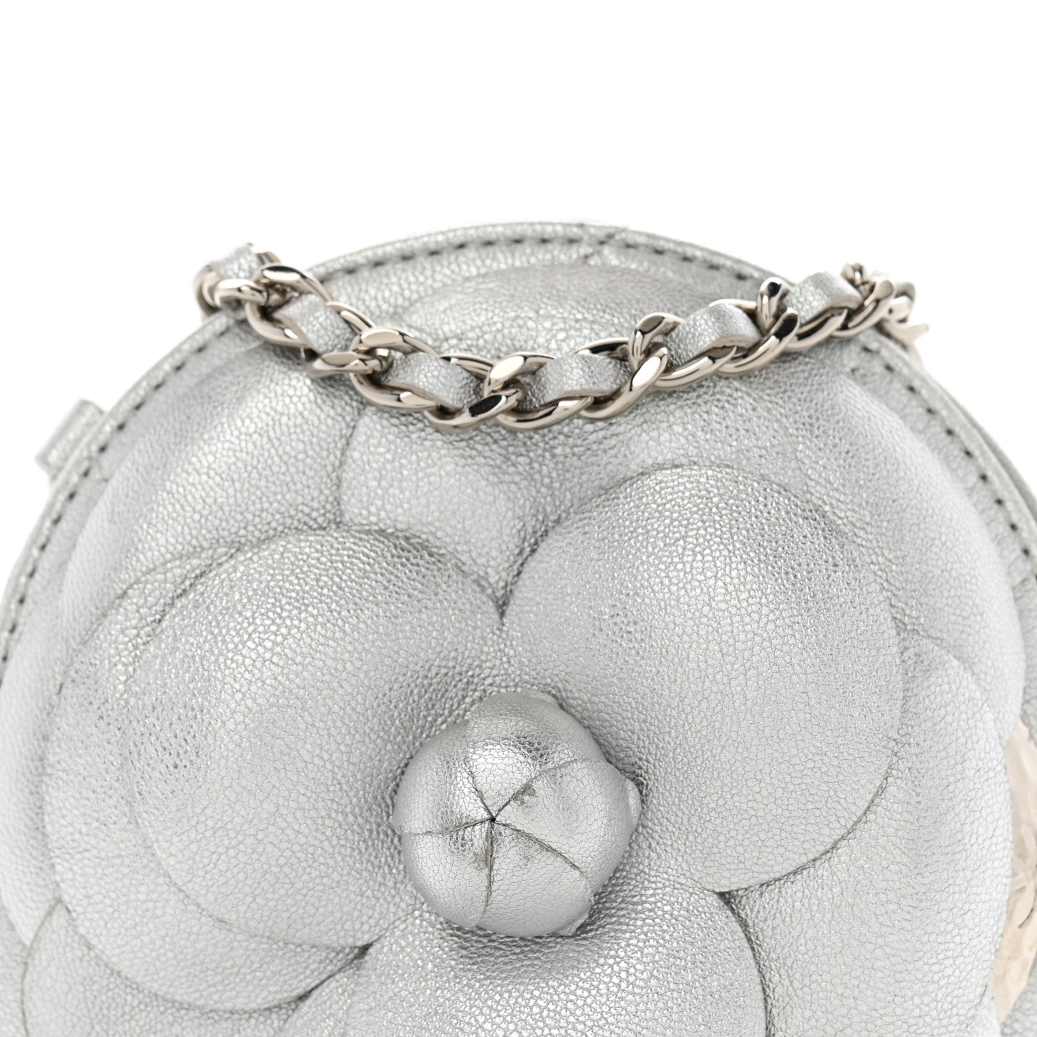 Metallic Lambskin Mini Camellia Bouquet Clutch With Chain Silver