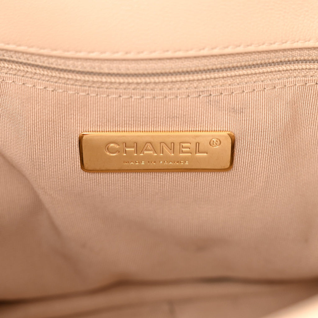 Goatskin Quilted Large Chanel 19 Flap Light Beige