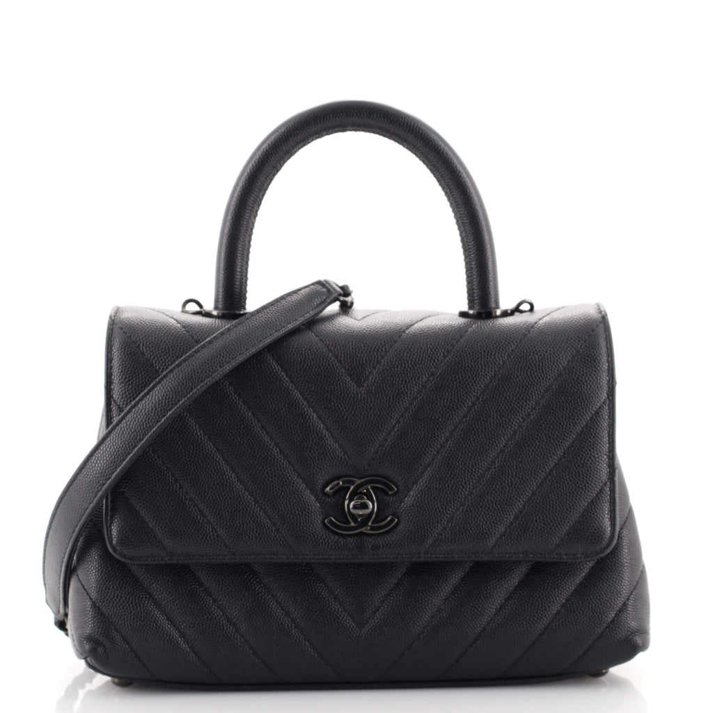 So Black Coco Top Handle Bag Chevron Caviar Mini