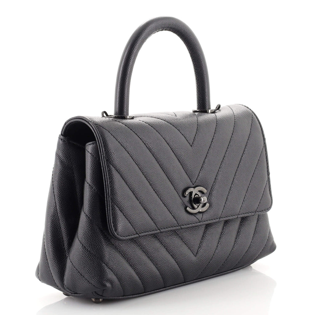 So Black Coco Top Handle Bag Chevron Caviar Mini