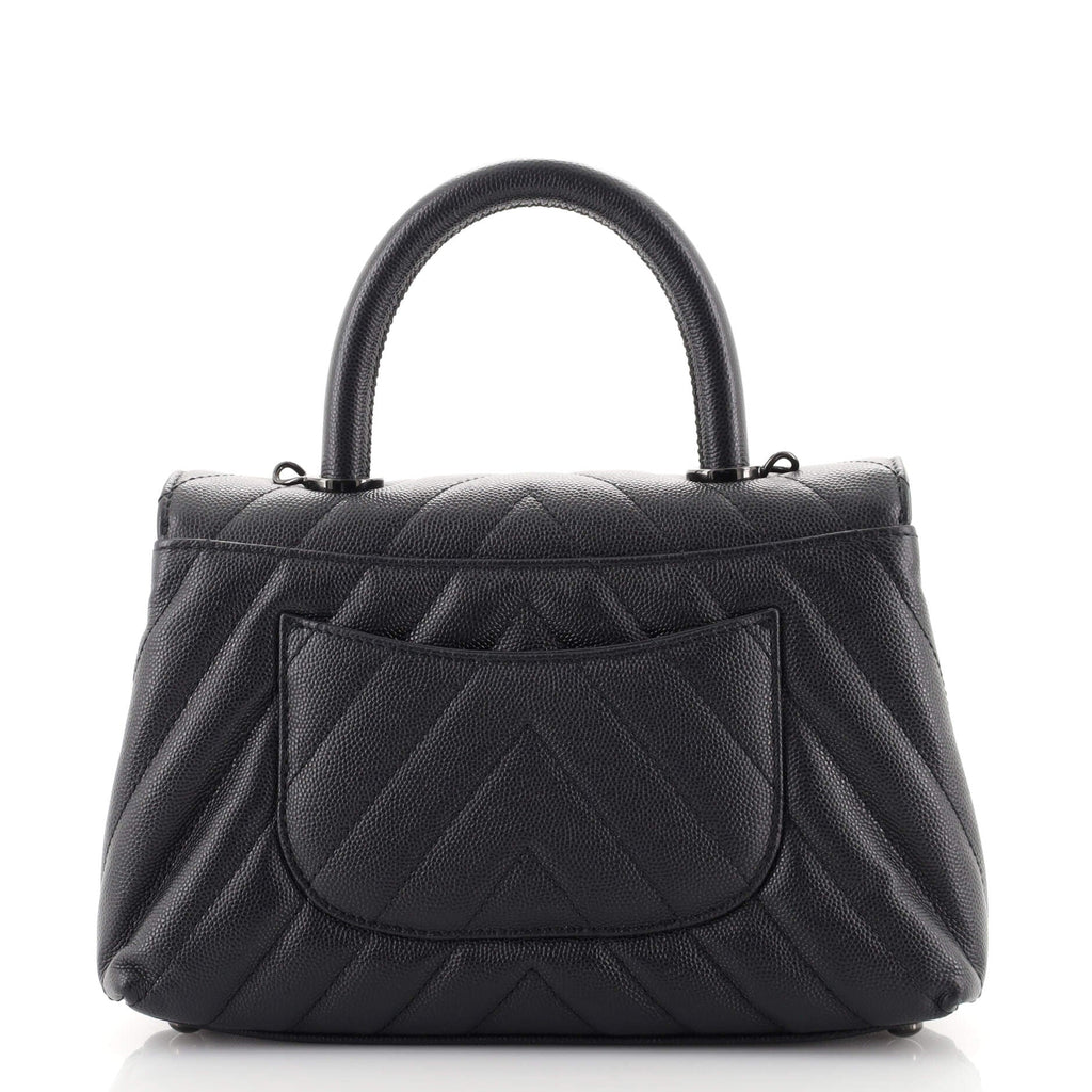 So Black Coco Top Handle Bag Chevron Caviar Mini