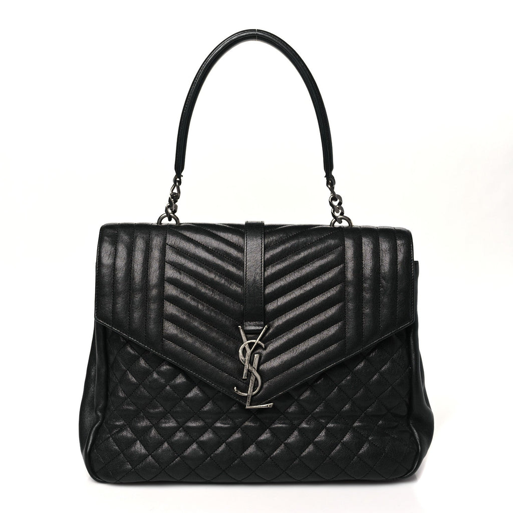 Sheepskin Tri-quilt Monogram Large College Satchel Black