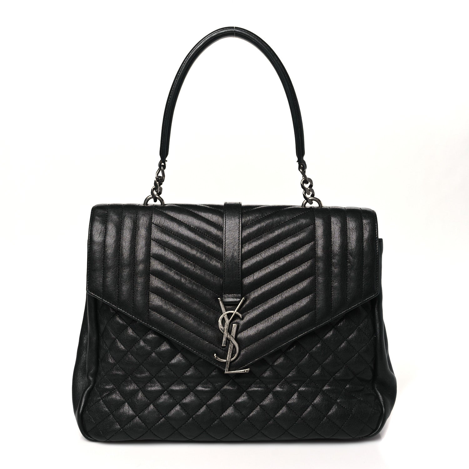 Sheepskin Tri-quilt Monogram Large College Satchel Black