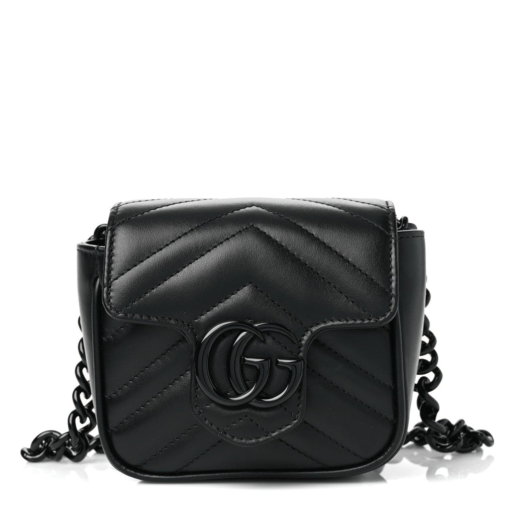 Calfskin Matelasse Monochrome GG Marmont Chain Mini Belt Bag Black