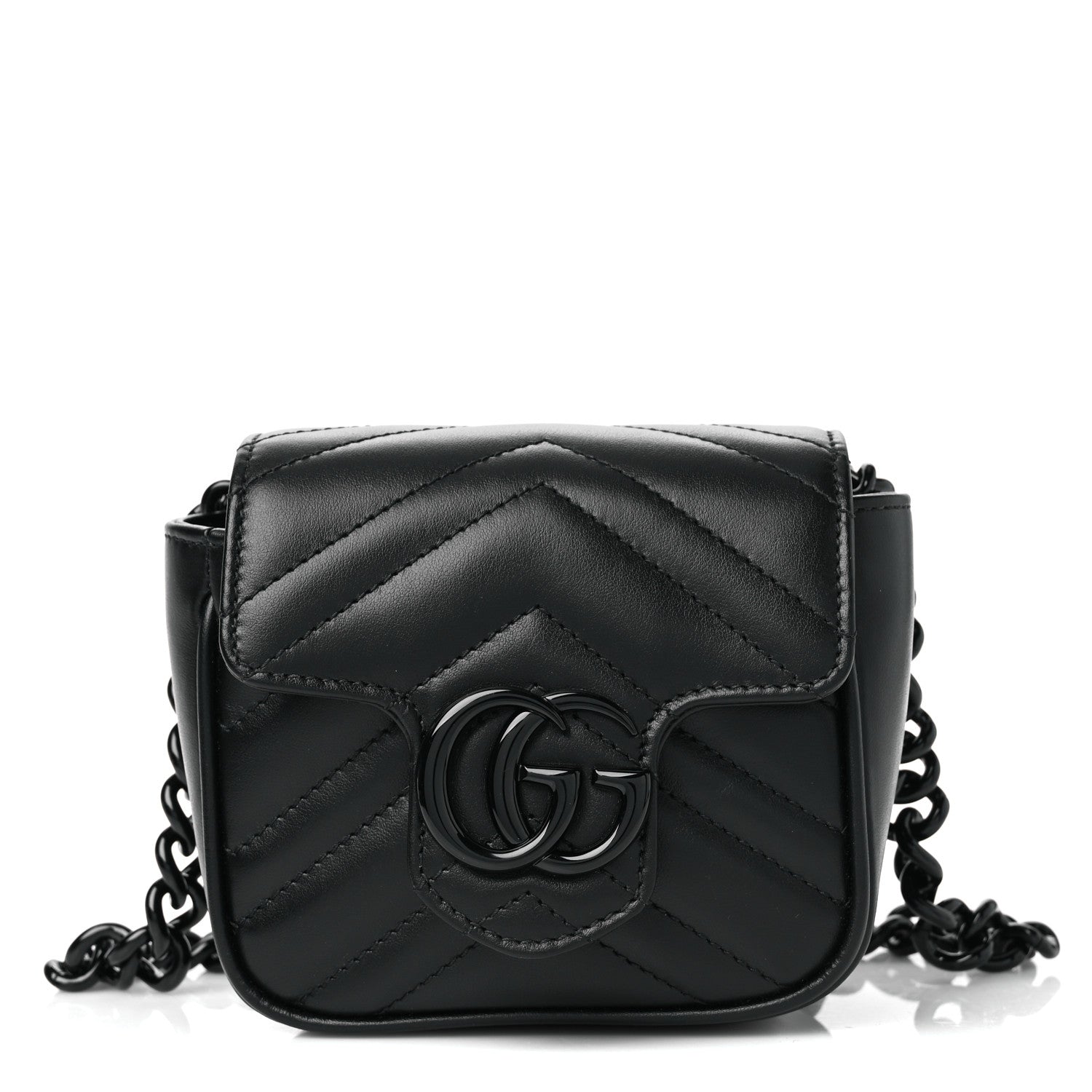 Calfskin Matelasse Monochrome GG Marmont Chain Mini Belt Bag Black