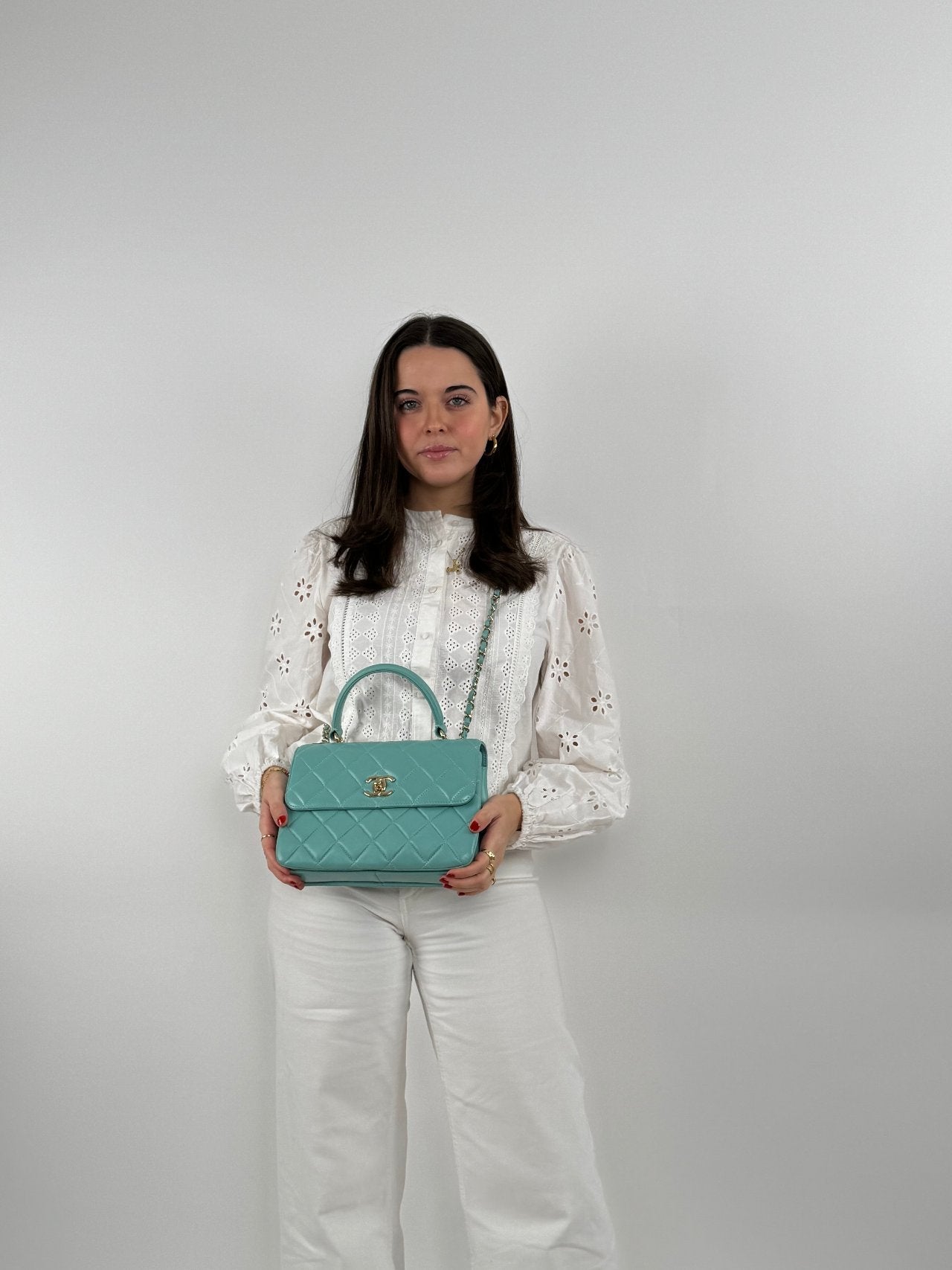 Chanel Small Trendy CC Bag in Light Green Lambskin Leather with Gold Hardware