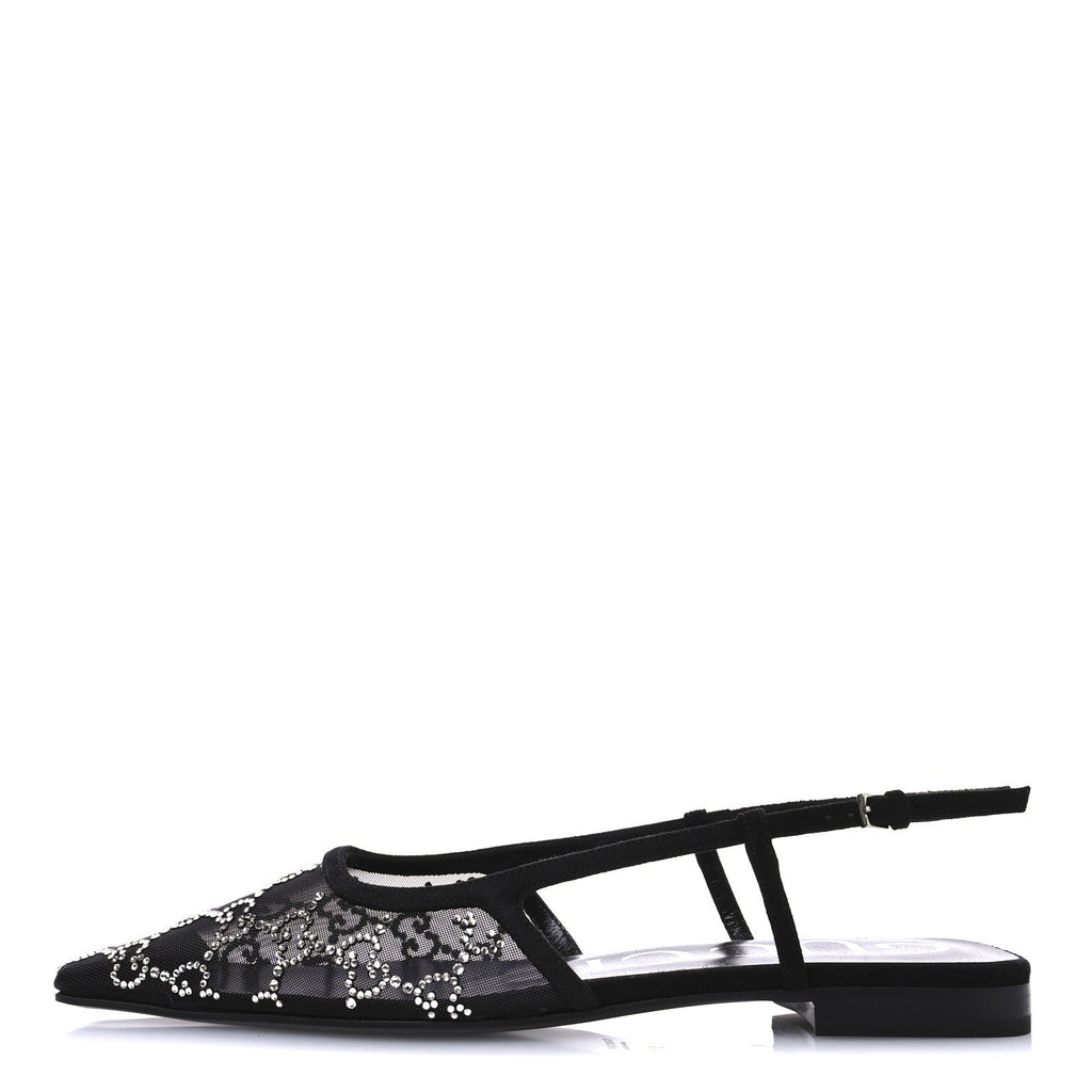 Tela Retino Kid Scamosciato Crystal GG Monogram Square Demi Ballet Flats 37.5 Black