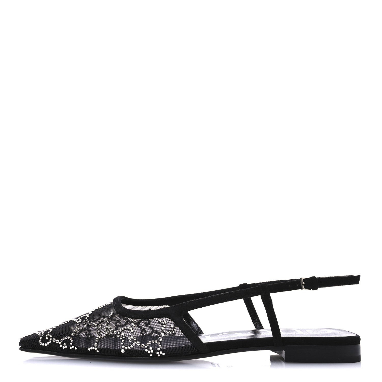 Tela Retino Kid Scamosciato Crystal GG Monogram Square Demi Ballet Flats 37.5 Black