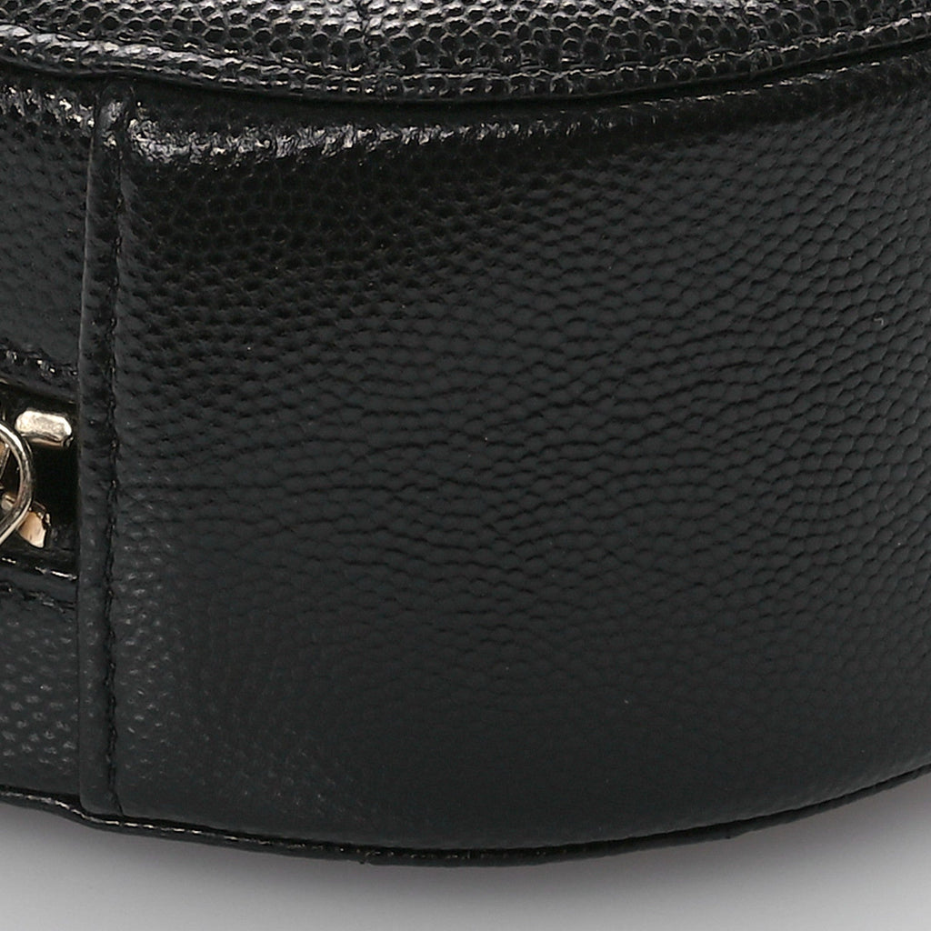 Caviar Quilted Crystal CC Round Clutch With Chain Black