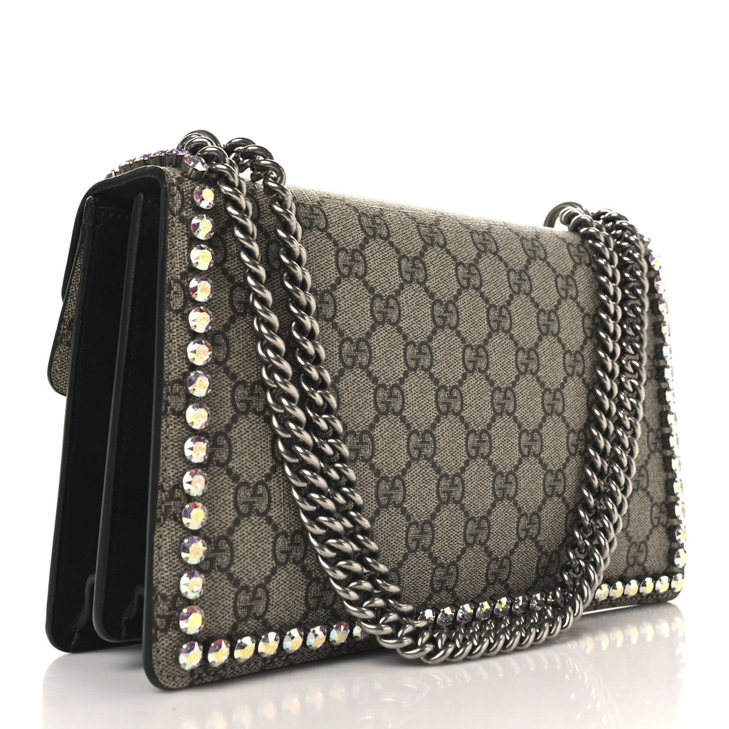 GG Supreme Monogram Crystal Small Dionysus Shoulder Bag Black