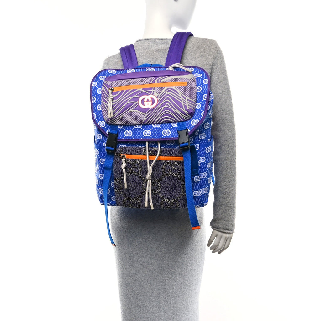 Jersey GG Monogram All Over Pan Sport Double Buckle Backpack  Blue Multicolor