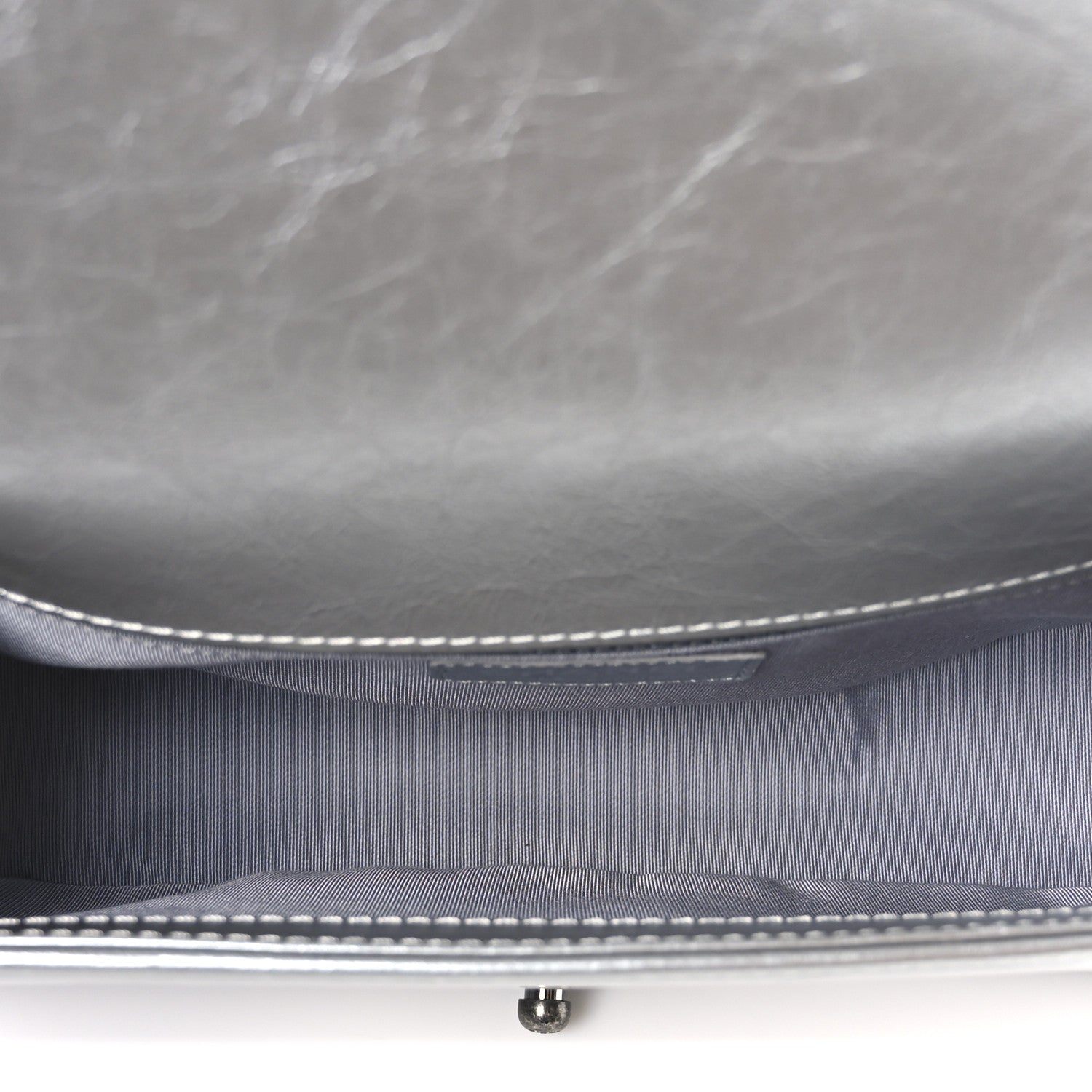 Metallic Calfskin Quilted Medium Top Handle Boy Flap Silver