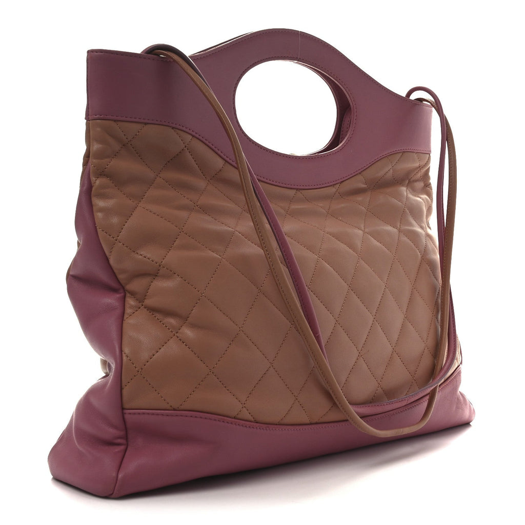 Lambskin Quilted Large 31 Shopping Bag Pink Beige
