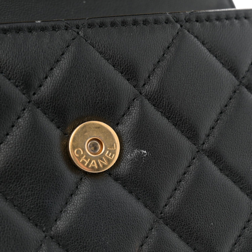 Lambskin Enamel Quilted Top Handle Flap With Chain Black