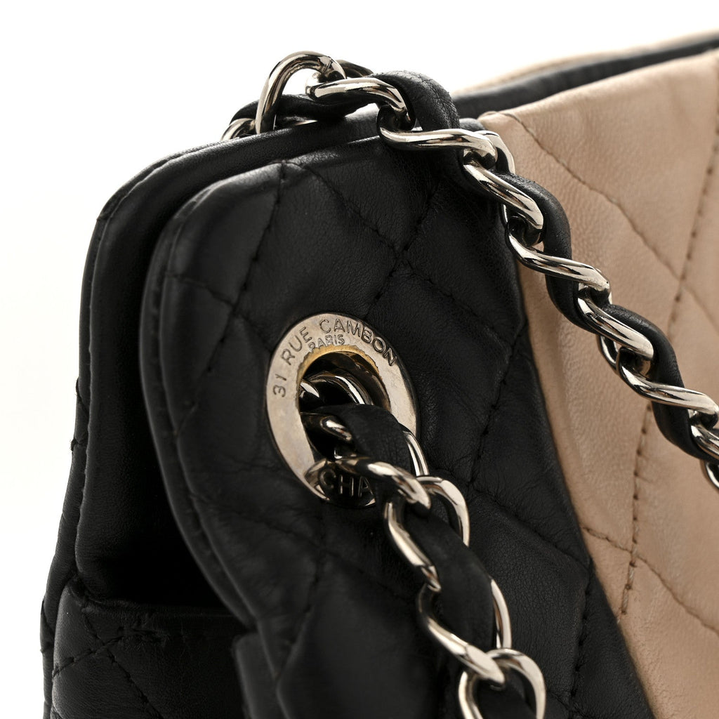 Lambskin Quilted CC Shopping Tote Black Rose Clair