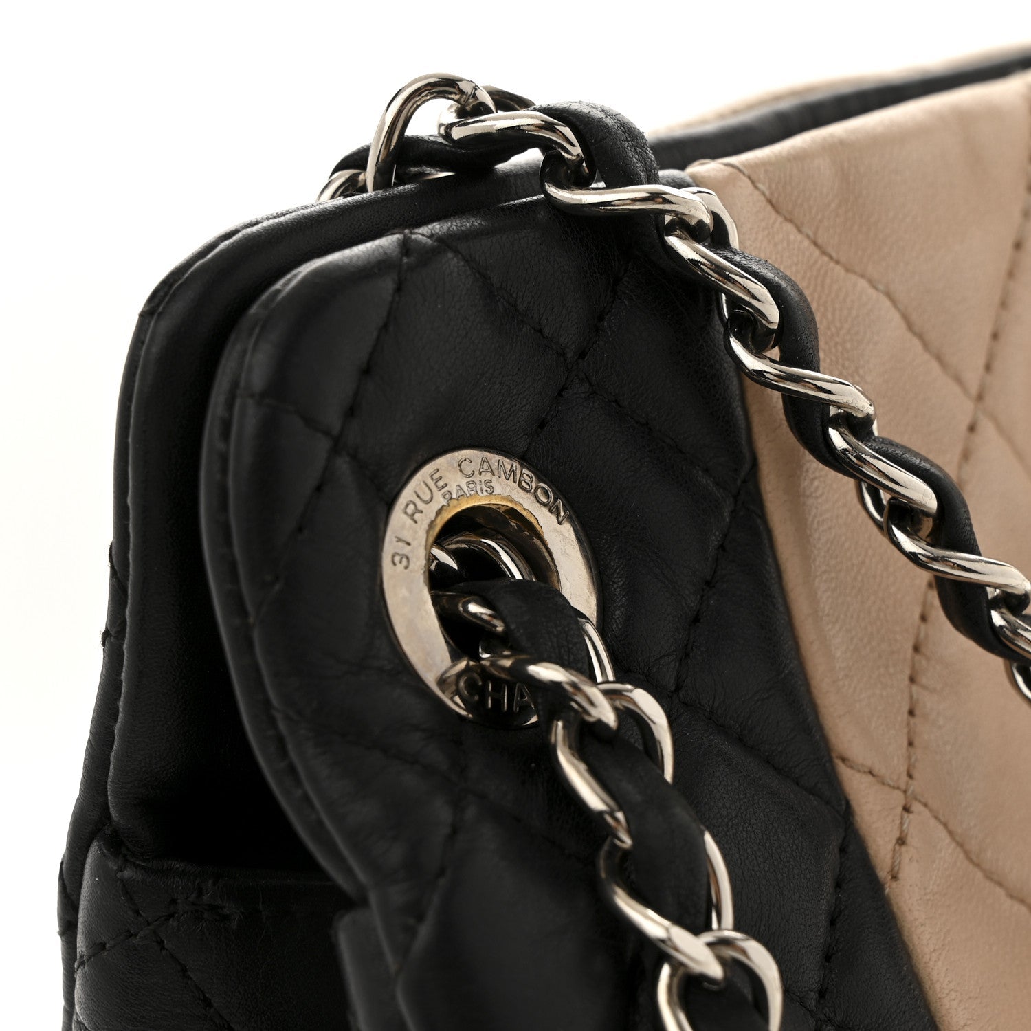 Lambskin Quilted CC Shopping Tote Black Rose Clair