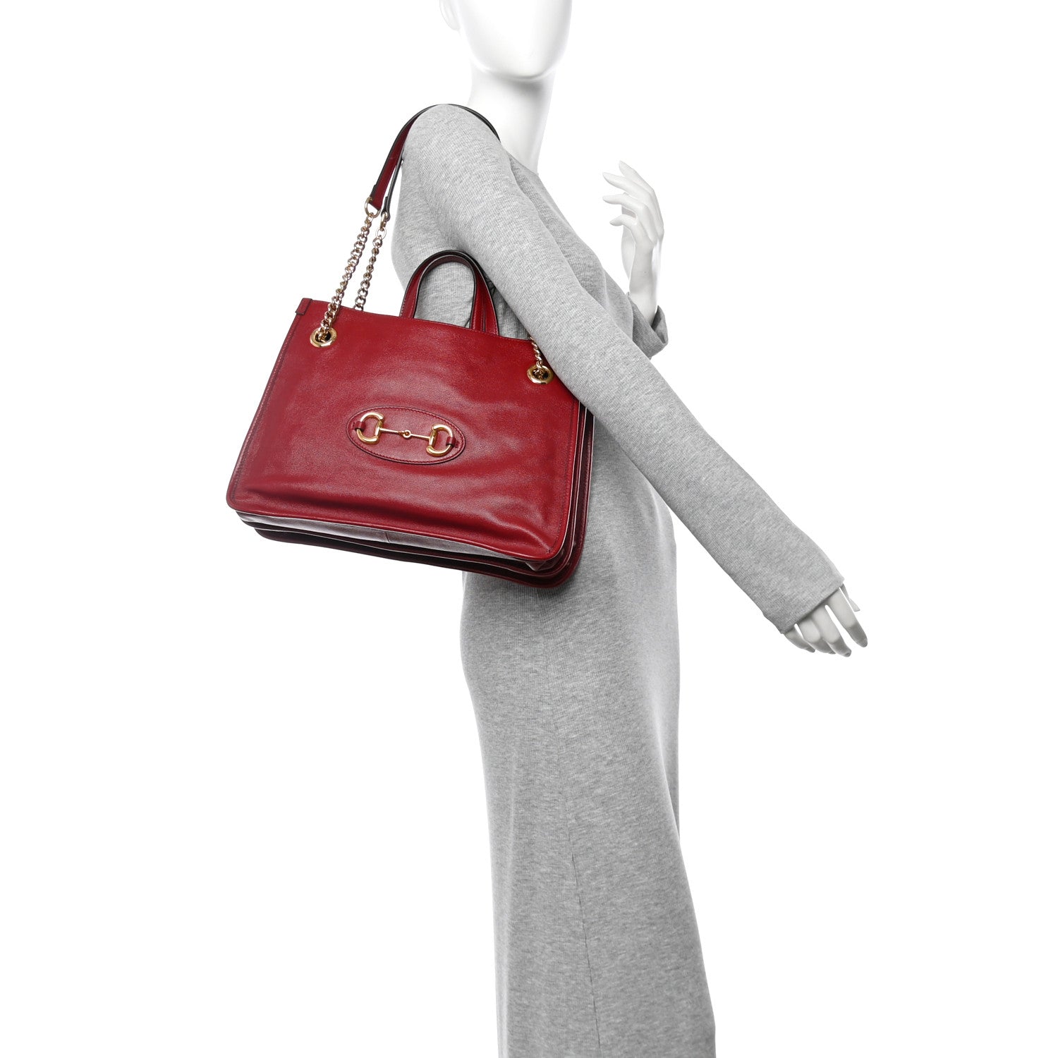 New Sakai Calfskin Lux Medium Horsebit 1955 Tote Bag New Cherry Red