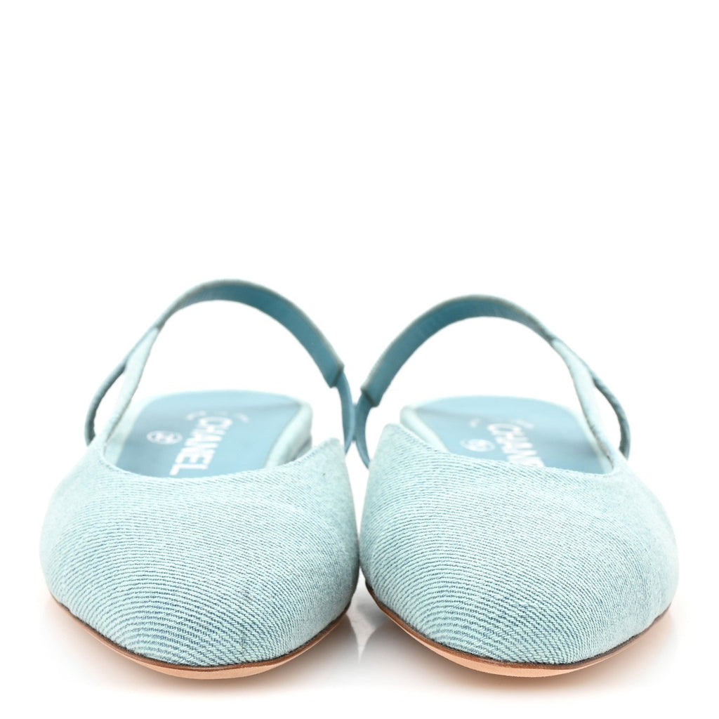 Denim Cap Toe CC Slingback Flats 37 Blue