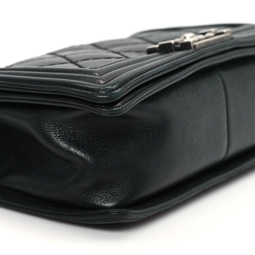 Calfskin Quilted Double Stitch Medium Boy Flap Black