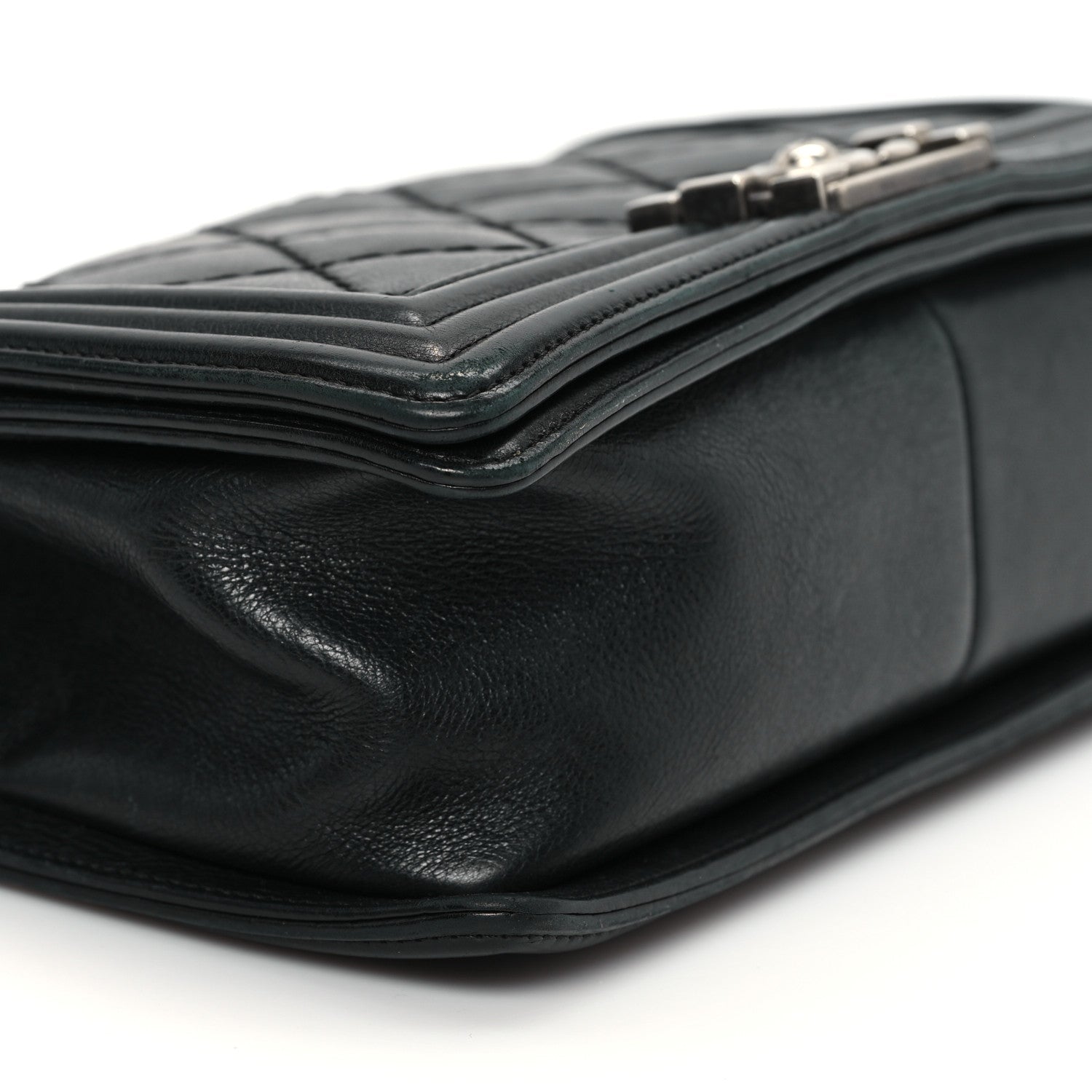 Calfskin Quilted Double Stitch Medium Boy Flap Black