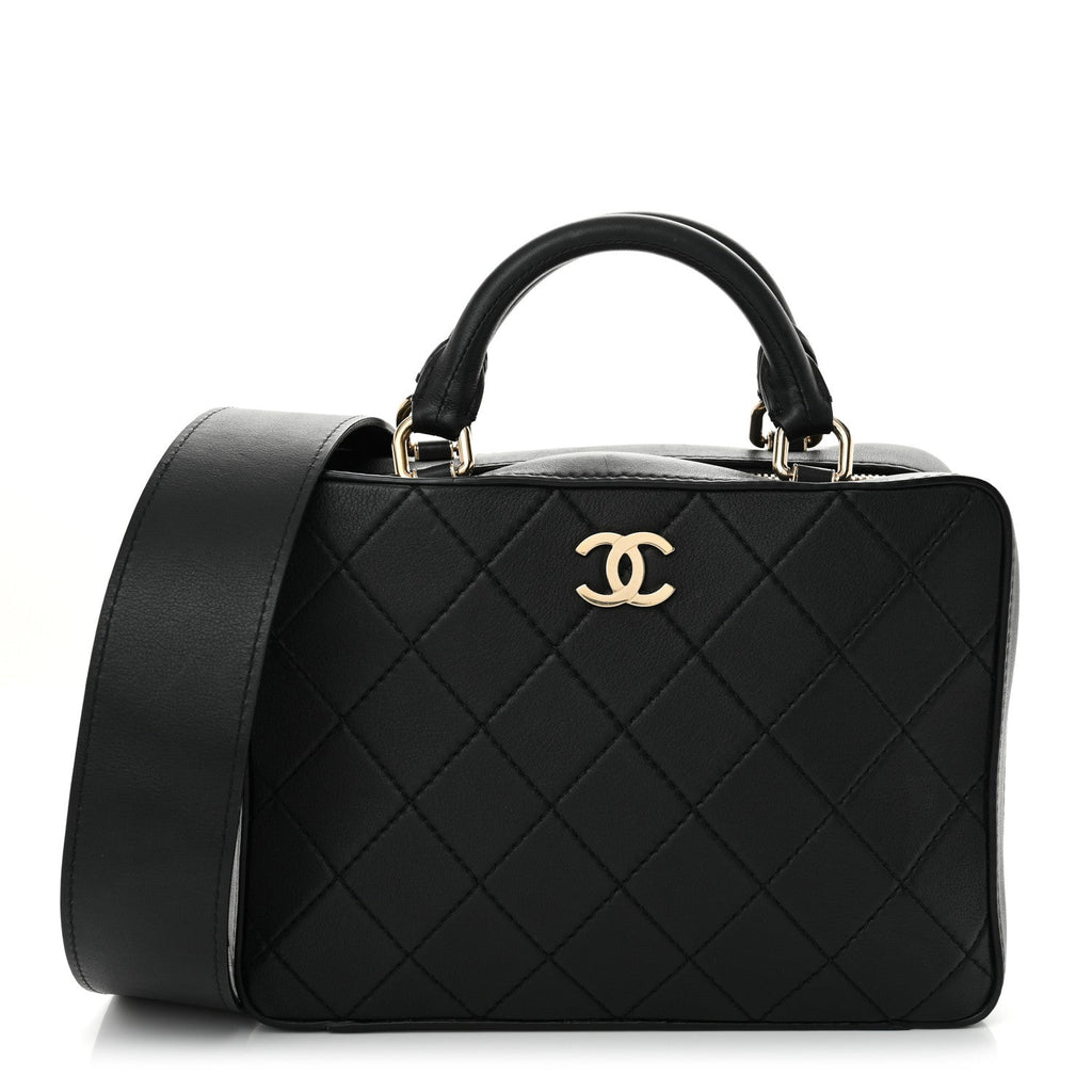 Calfskin Quilted Travel Kit Vanity Case Black