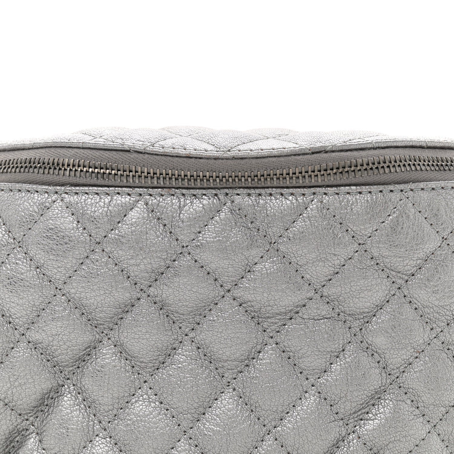 Metallic Calfskin Quilted Banane Waist Bag Fanny Pack Dark Silver