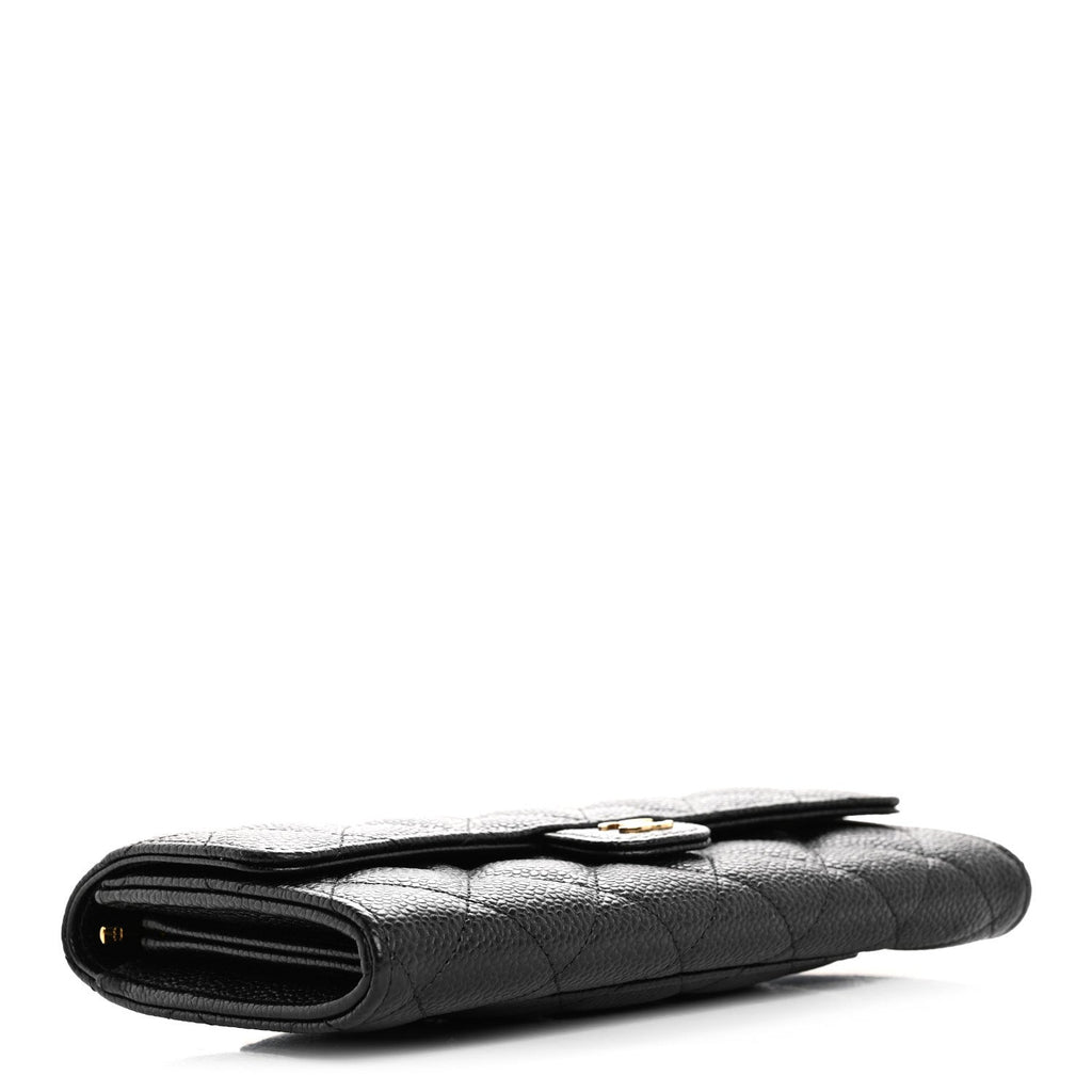 Caviar Quilted Large Gusset Flap Wallet Black