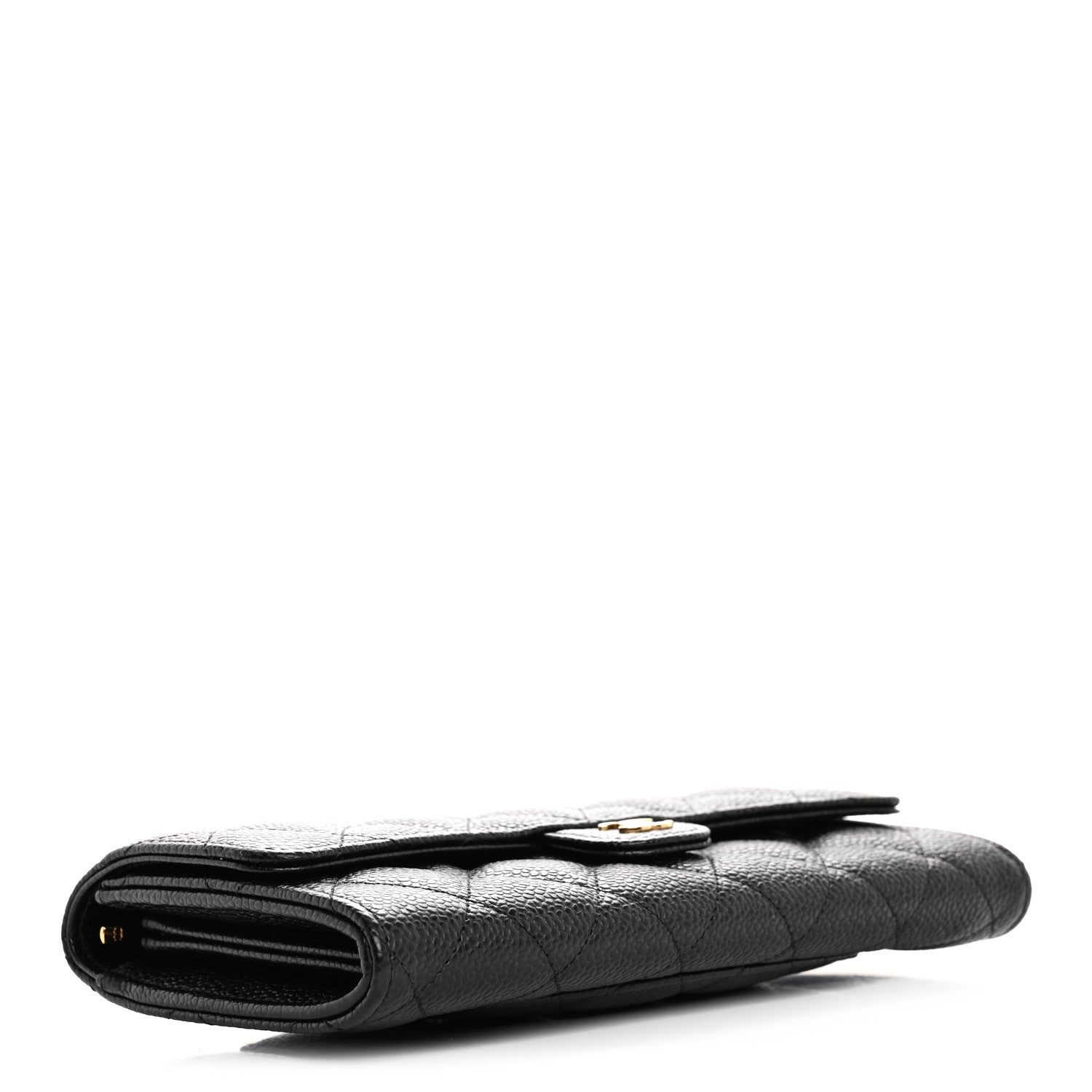 Caviar Quilted Large Gusset Flap Wallet Black