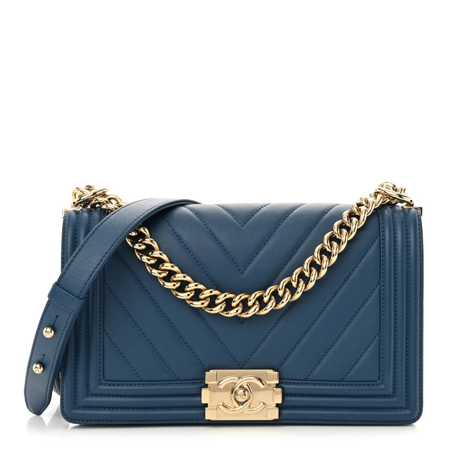 Lambskin Chevron Quilted Medium Boy Flap Blue