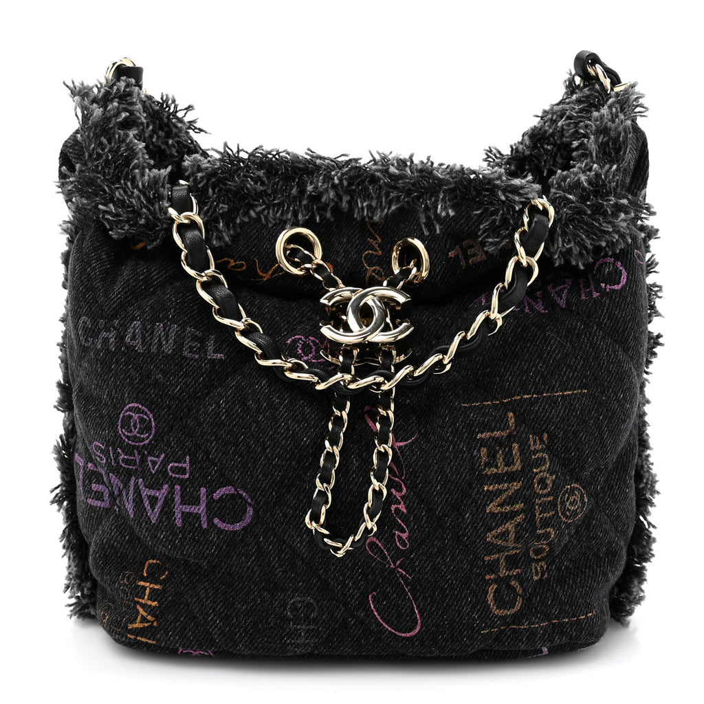 Denim Quilted Mood Small Bucket With Chain Black Multicolor
