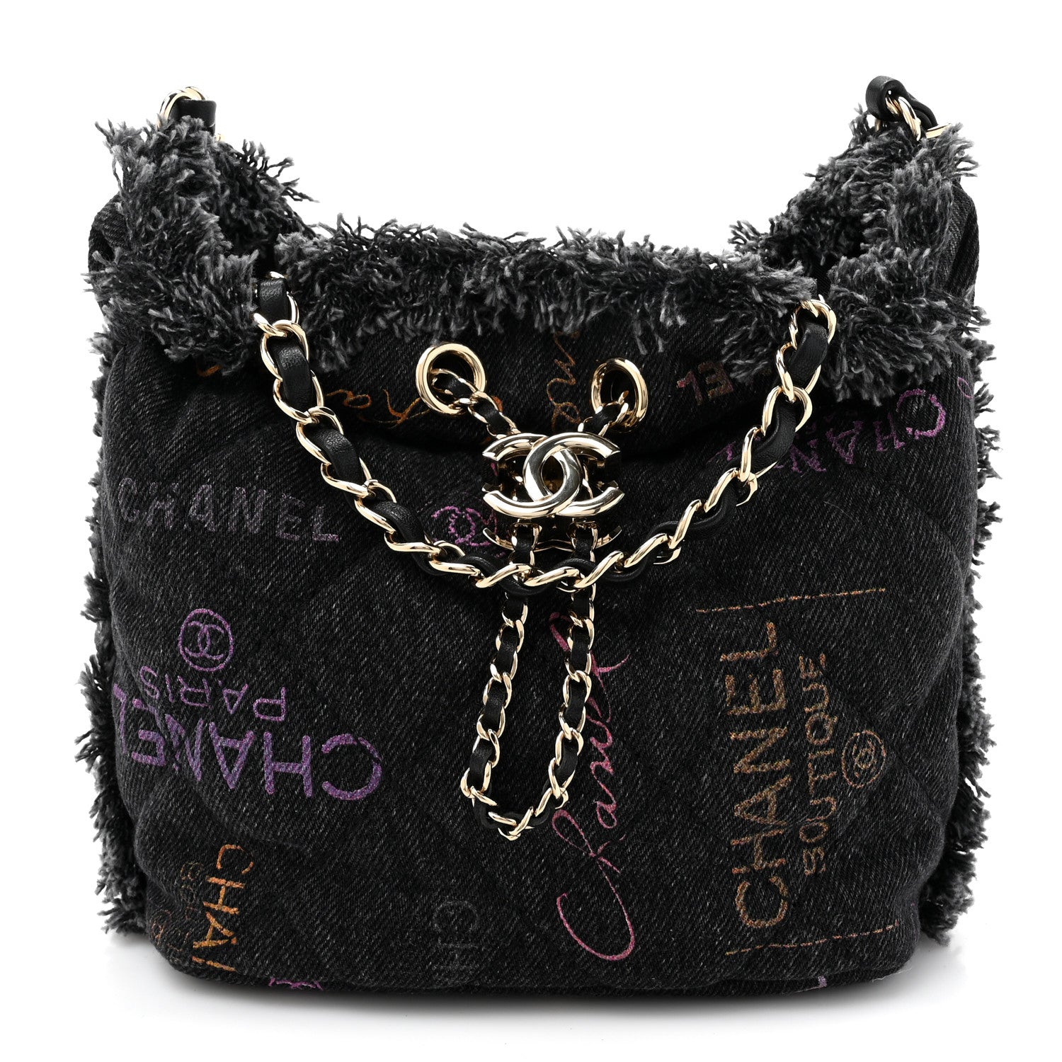 Denim Quilted Mood Small Bucket With Chain Black Multicolor