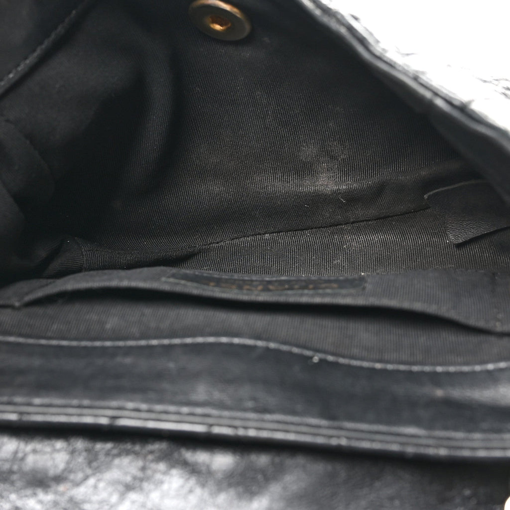 Glazed Calfskin Chevron Quilted Hampton Flap Black