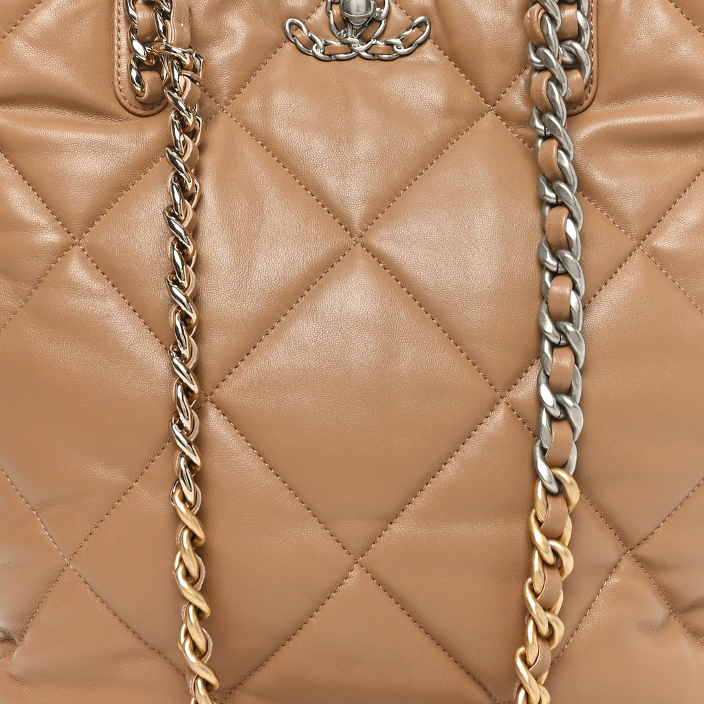 Lambskin Quilted Chanel 19 Shopping Bag Beige