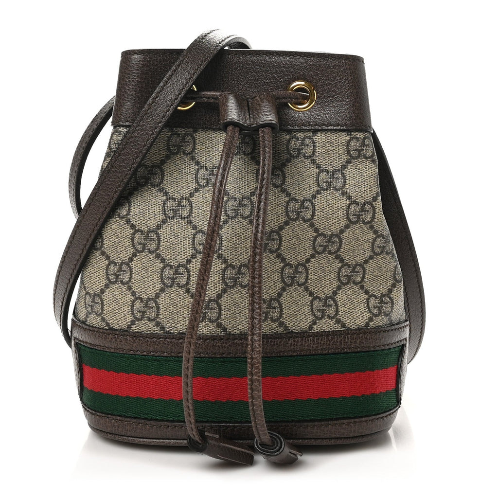 GG Supreme Monogram Web Mini Ophidia Bucket Bag Brown