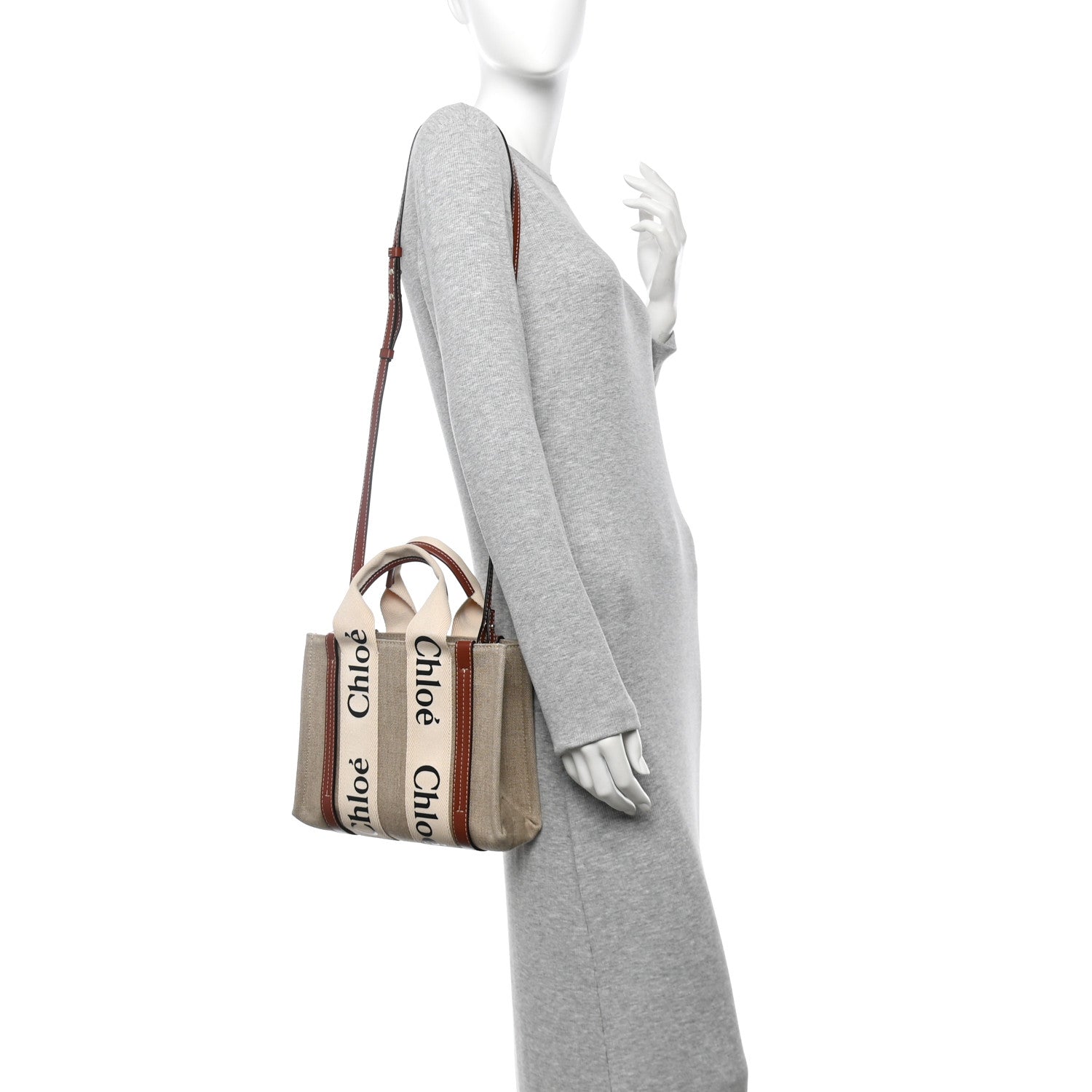 Cotton Calfskin Small Woody Ribbon Tote With Strap White Brown