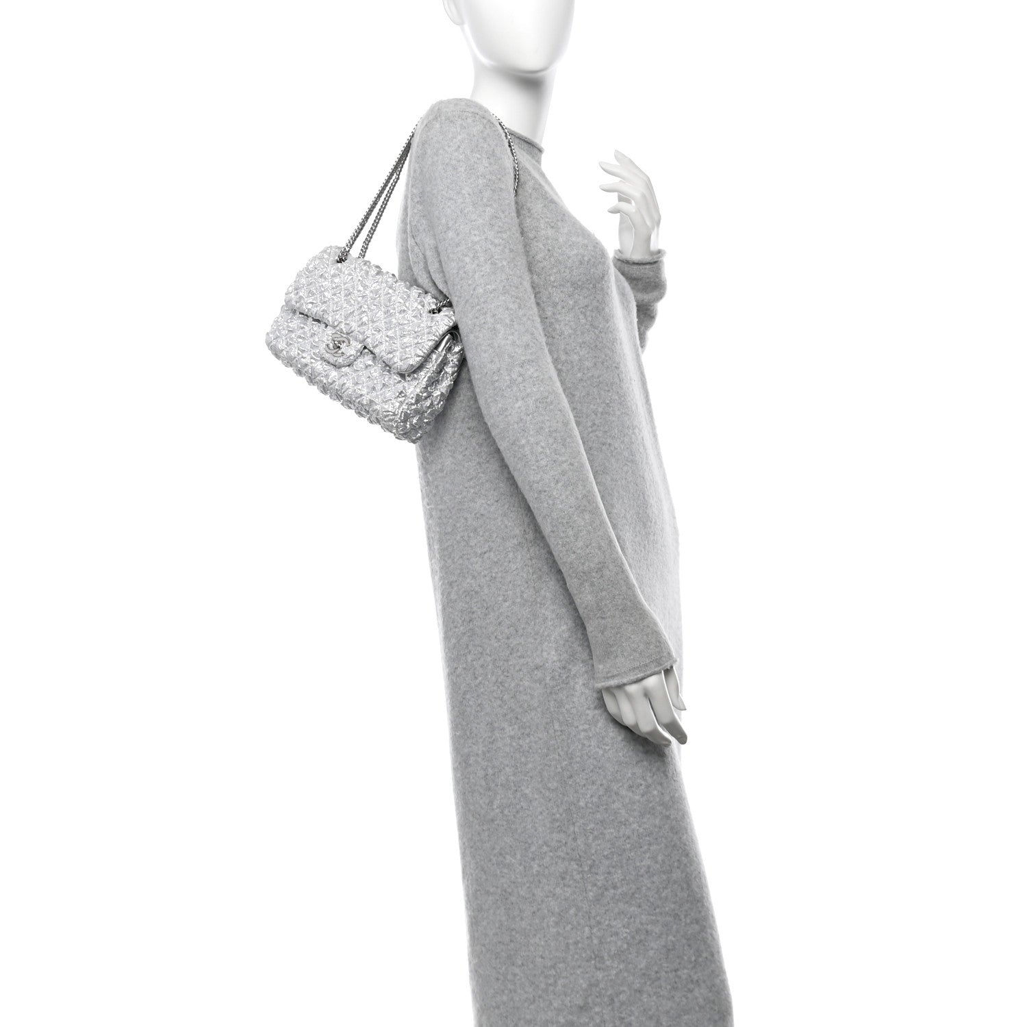Metallic Lame Quilted Small Double Flap Silver