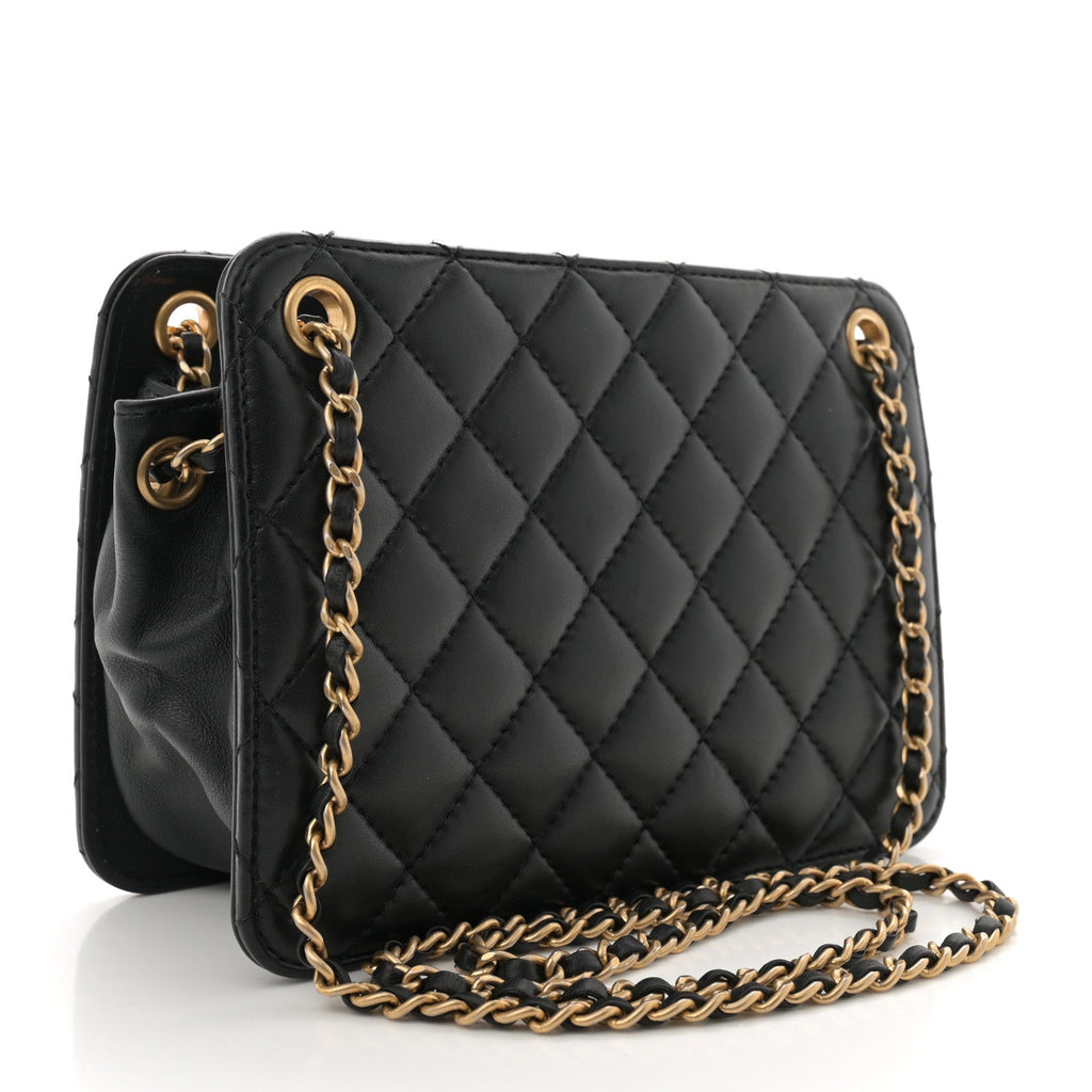 Calfskin Quilted Small CC Chain Accordion Tote Black