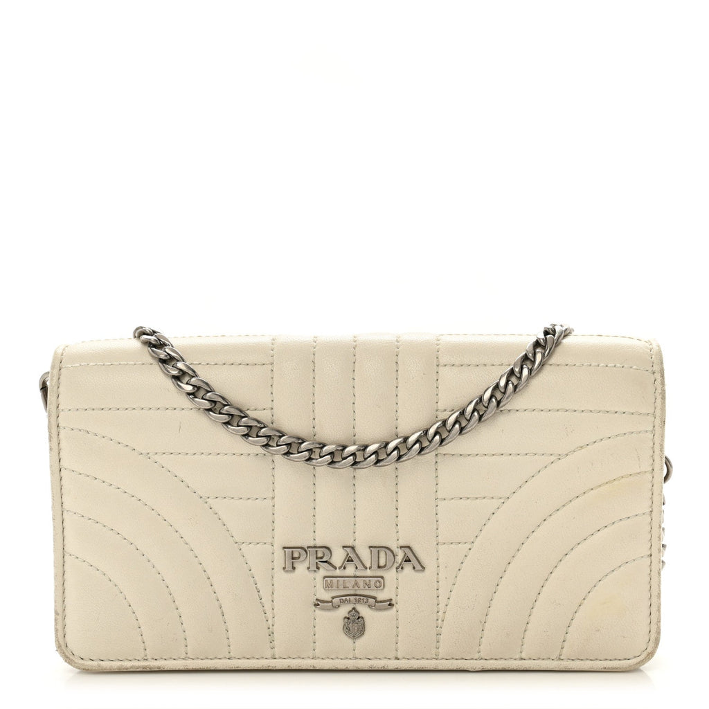 Soft Calfskin Impunture Diagramme Chain Wallet White