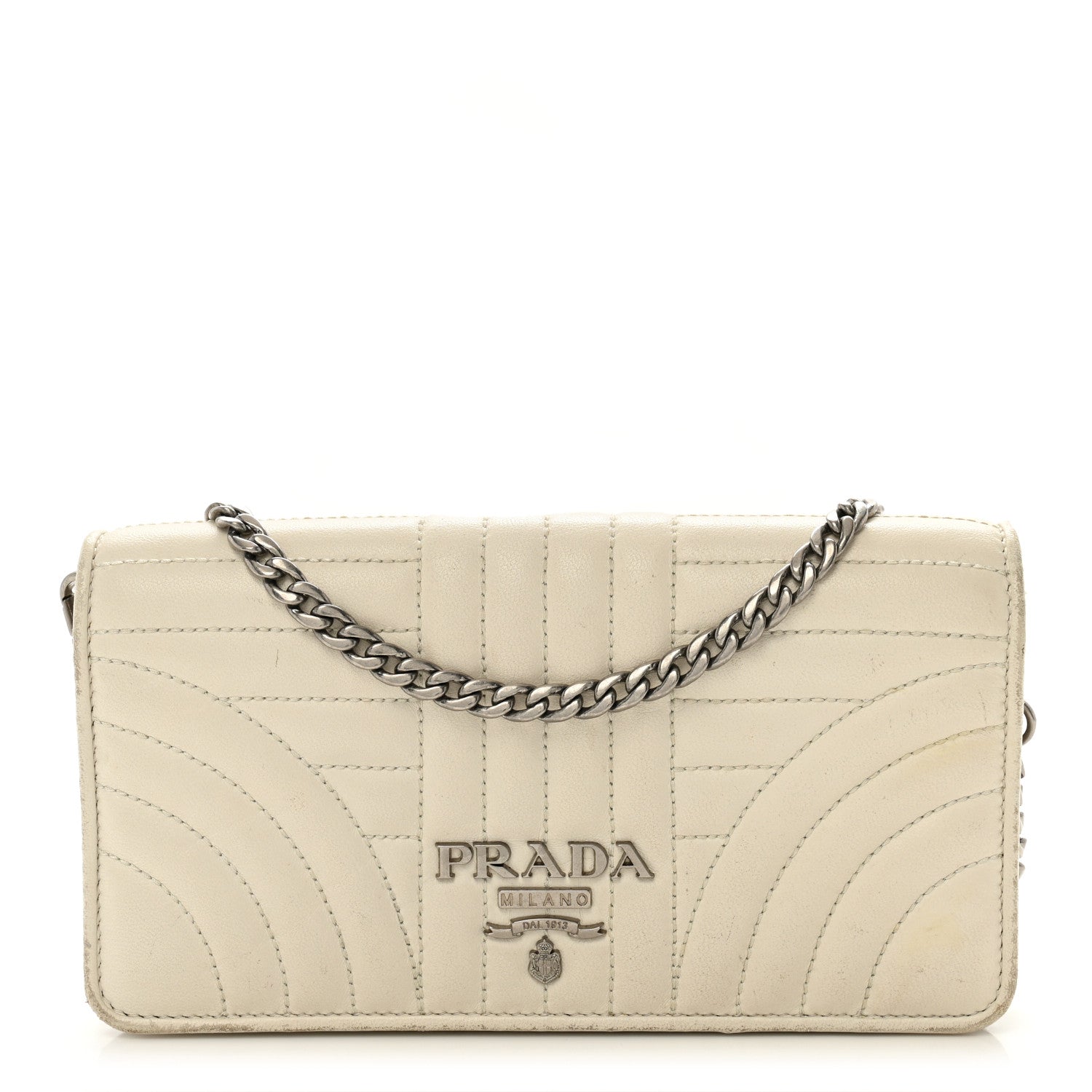 Soft Calfskin Impunture Diagramme Chain Wallet White